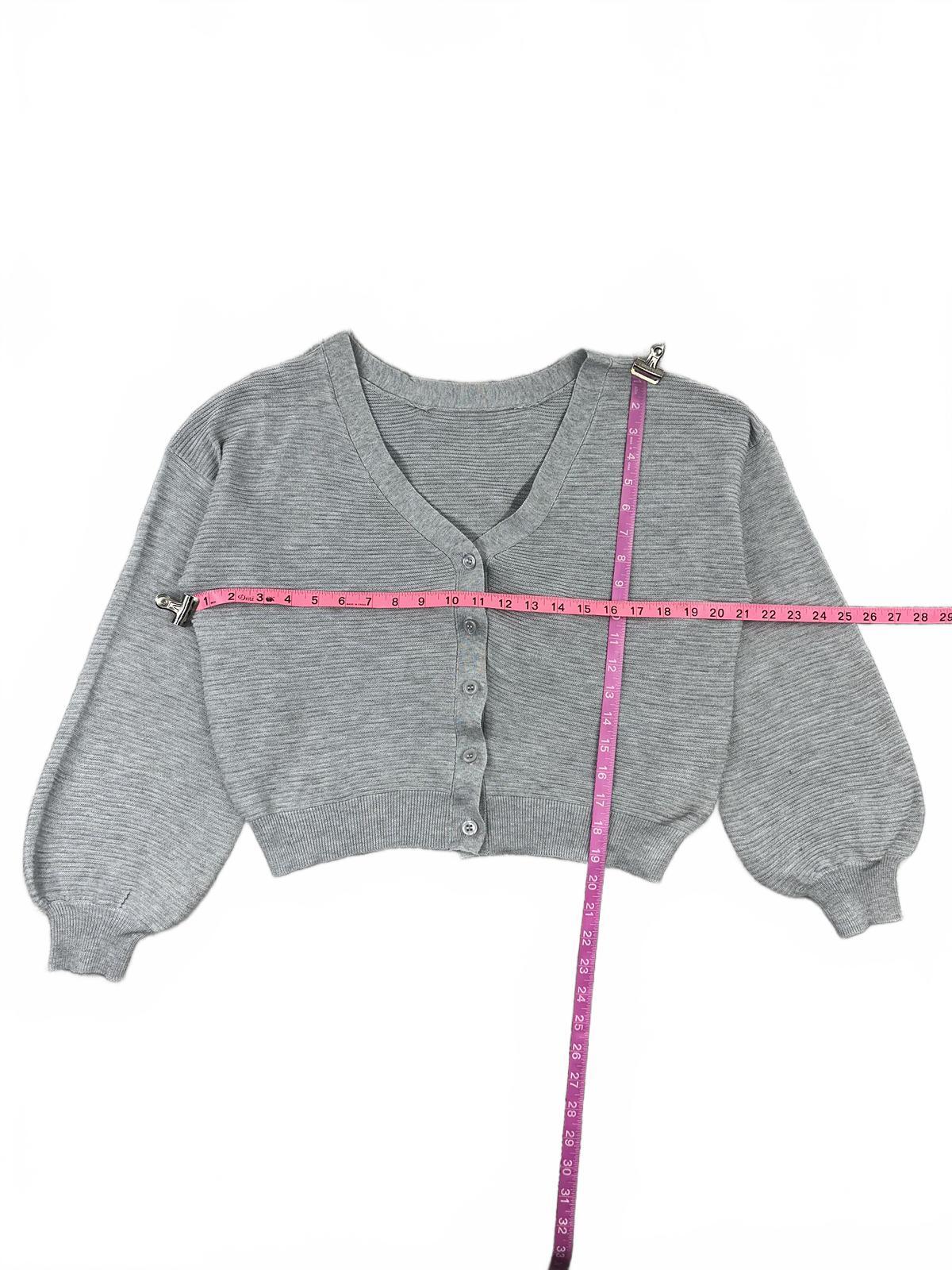 Gray Cropped Button Up Cardigan Sweater Casual Knit Preppy Style