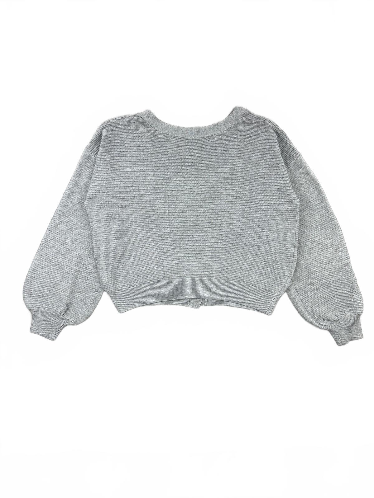 Gray Cropped Button Up Cardigan Sweater Casual Knit Preppy Style