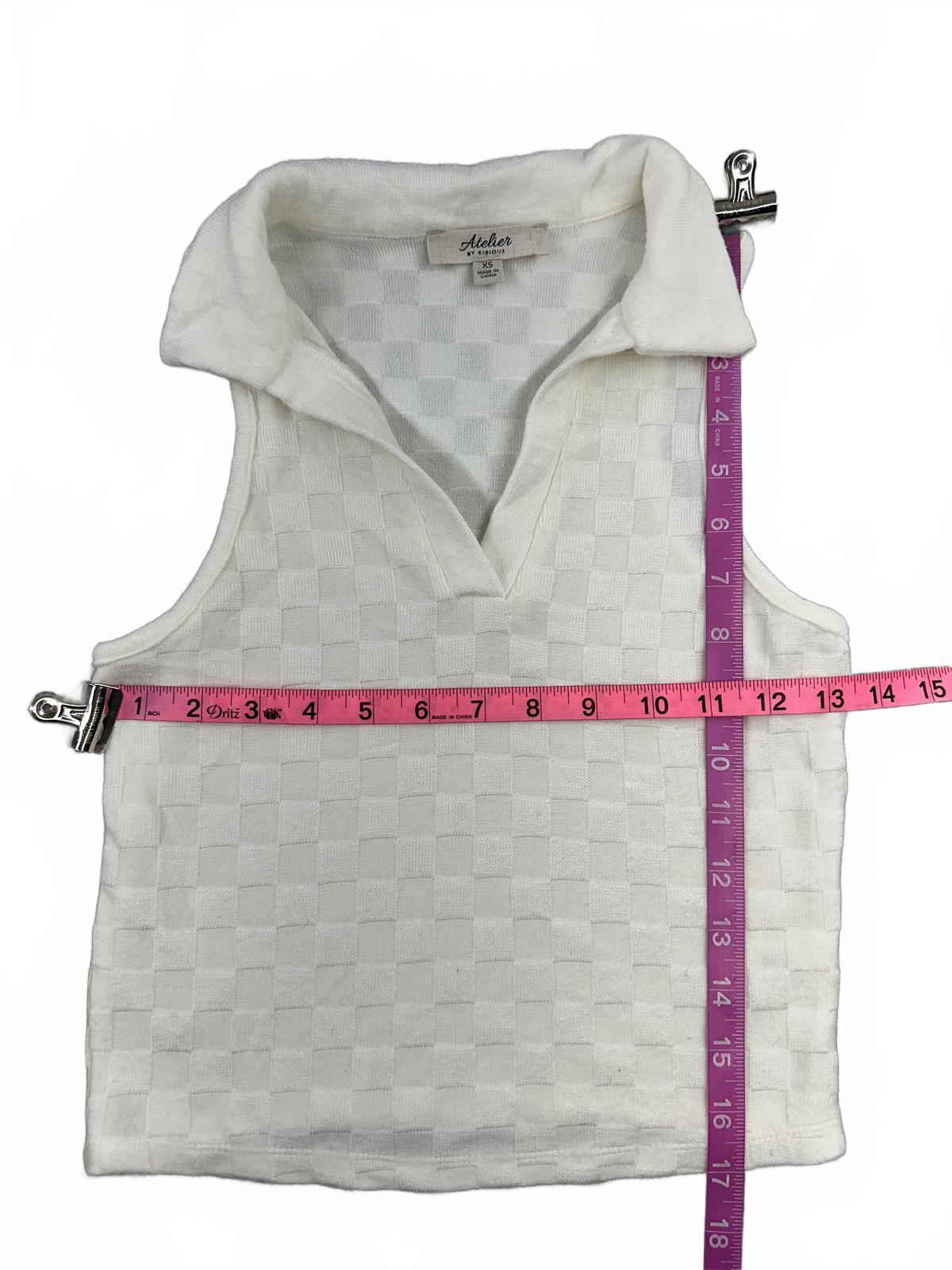 Atelier by Kirious Vintage White Sleeveless Collared Knit Top