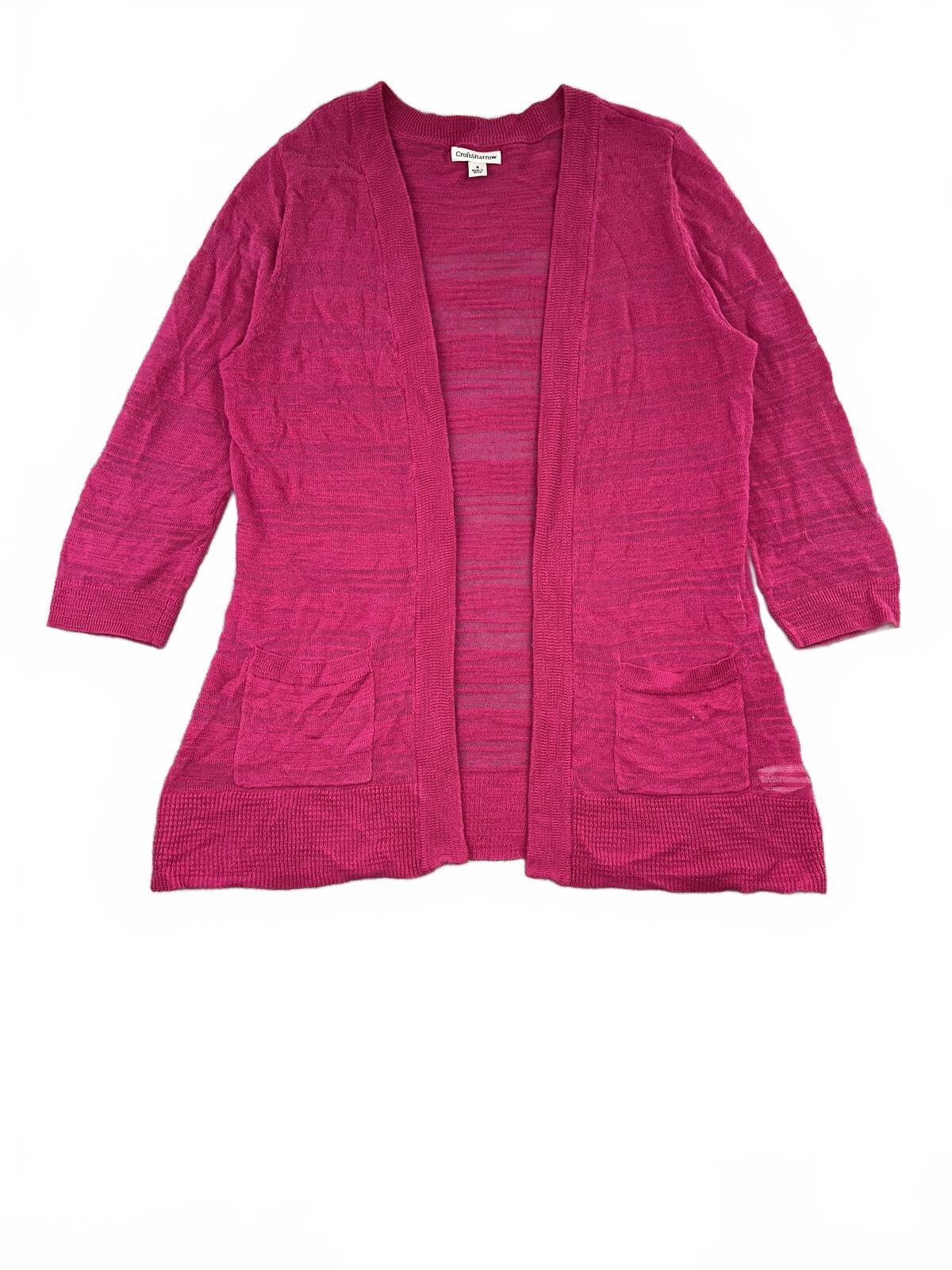 Croft & Barrow Pink Lightweight Knit Cardigan Open Front with Pockets
