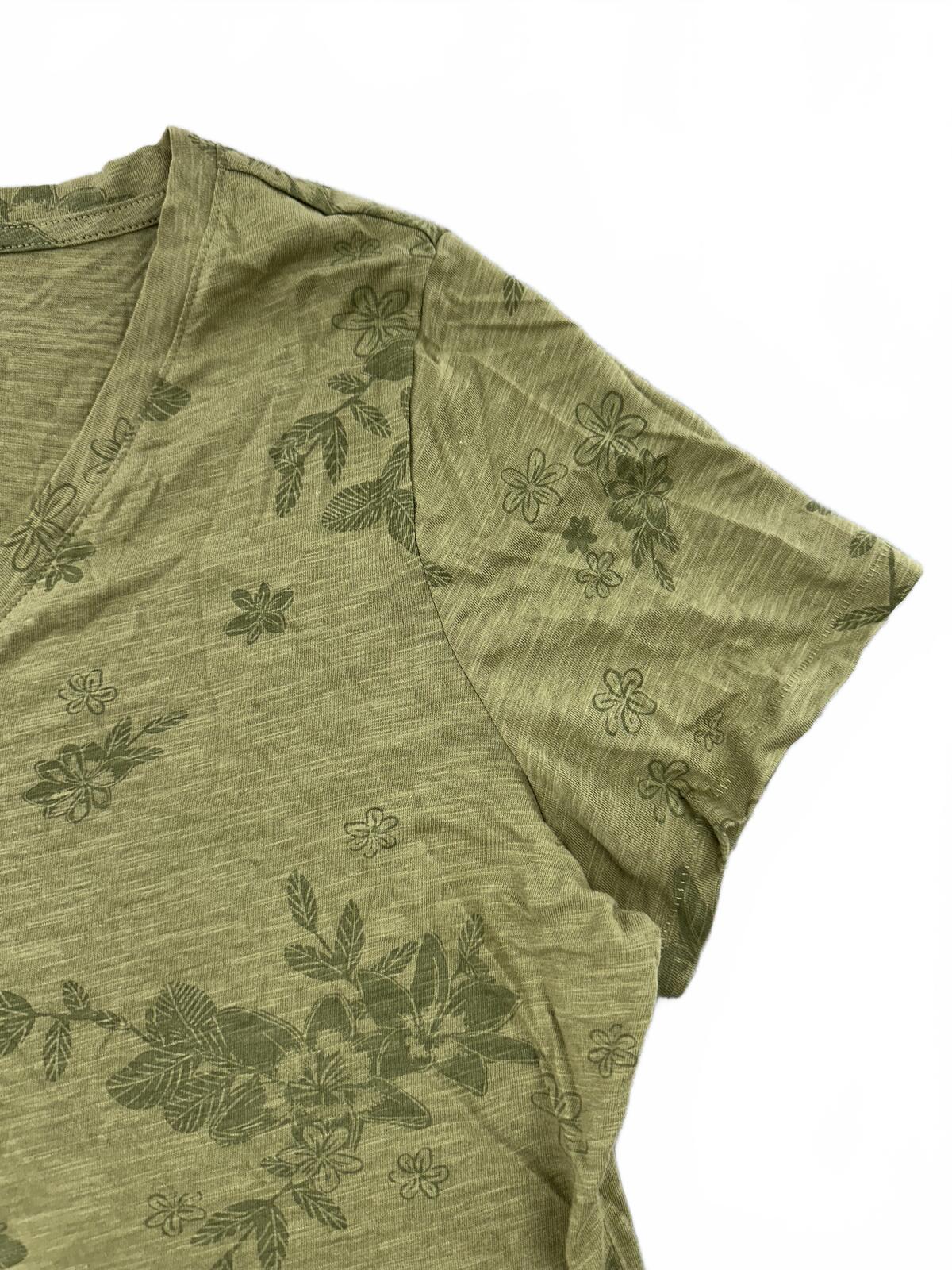 Sonoma Olive Green Floral V Neck Tee Casual Lightweight Summer Shirt