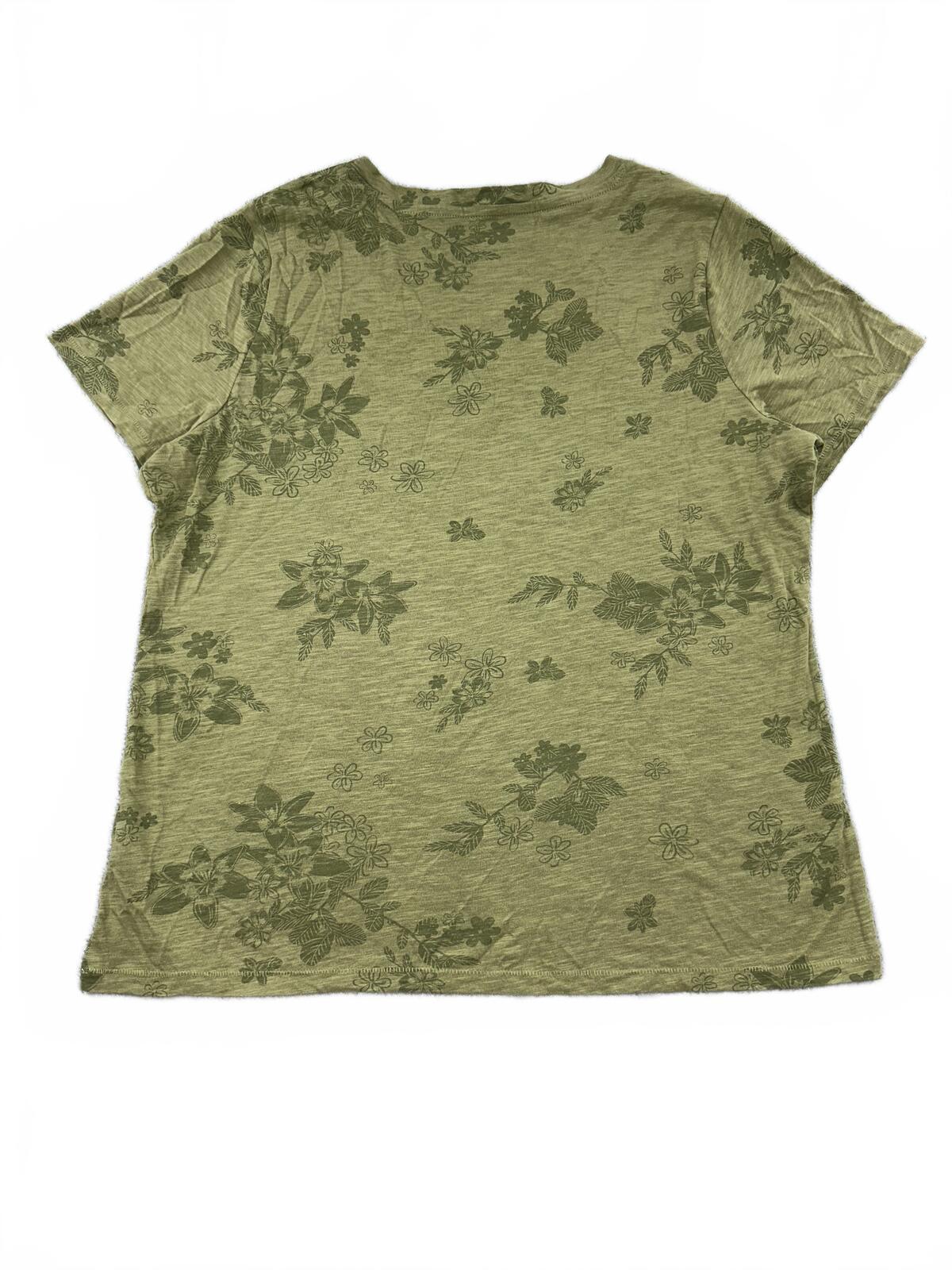 Sonoma Olive Green Floral V Neck Tee Casual Lightweight Summer Shirt