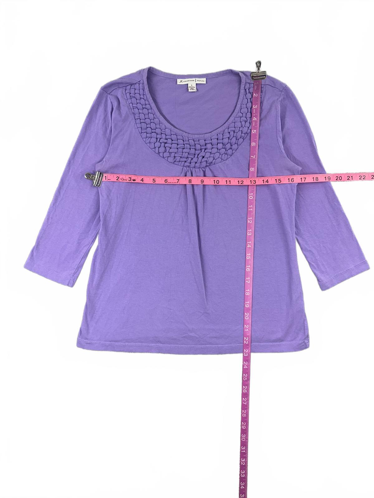 JM Collection Petite Lavender Cotton Top with Woven Neckline Feminine