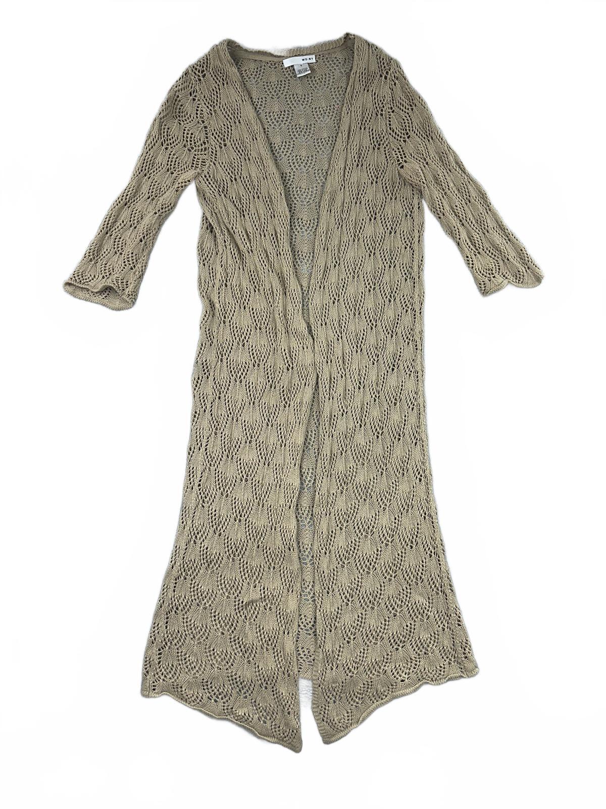 WD NY Beige Crochet Cardigan Lightweight Bohemian Knitwear