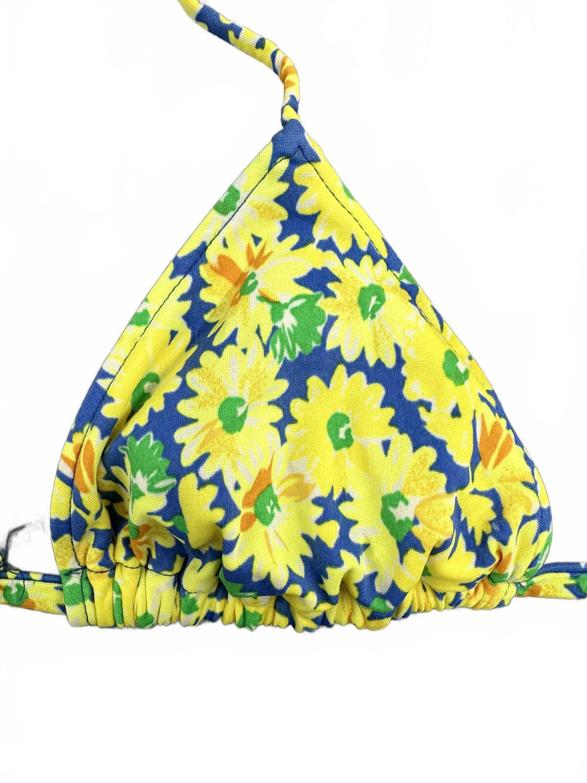 Pro Spirit Vintage Yellow Floral Triangle Bikini Top 90s Retro Summer Bohemian