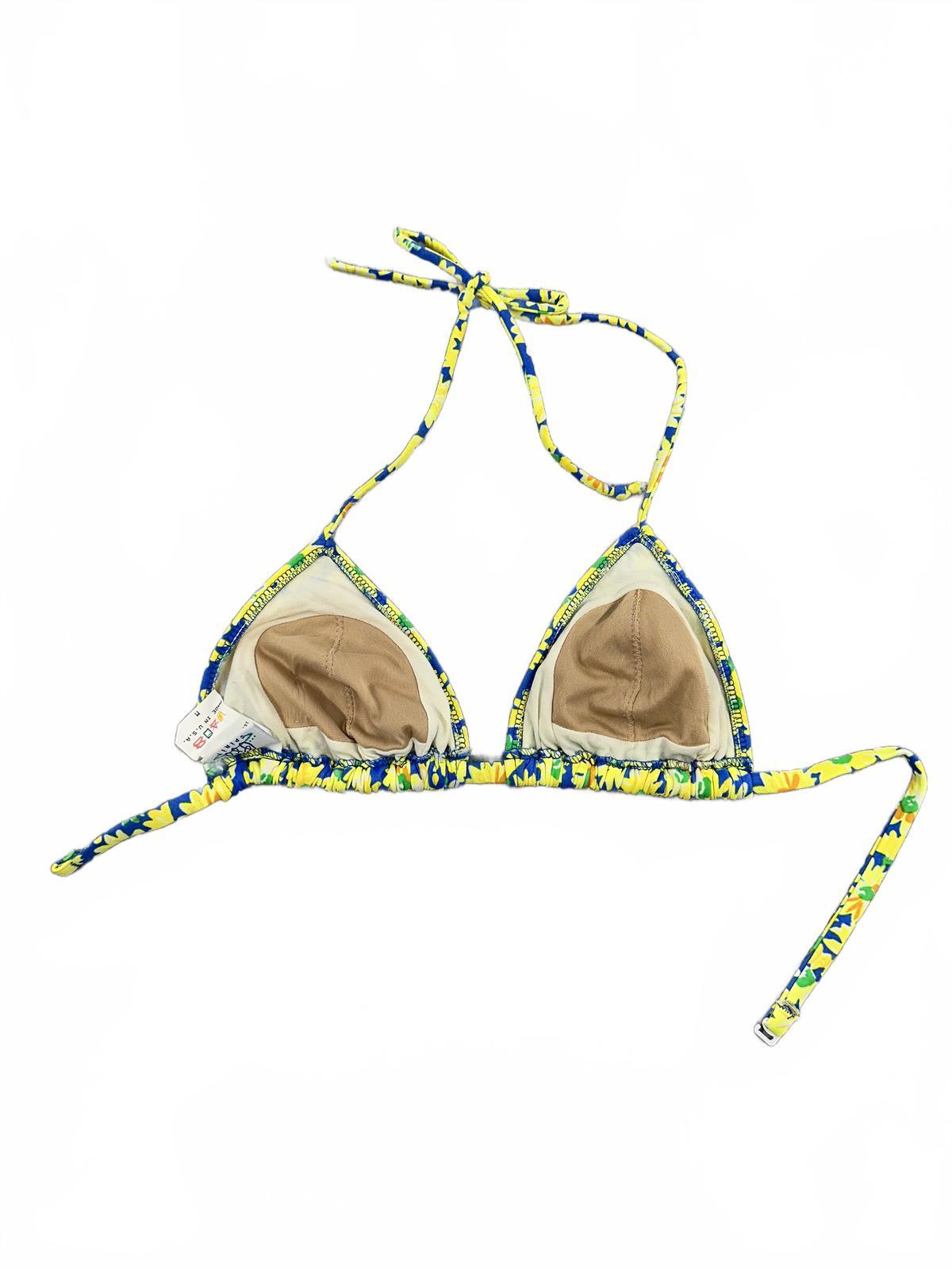 Pro Spirit Vintage Yellow Floral Triangle Bikini Top 90s Retro Summer Bohemian
