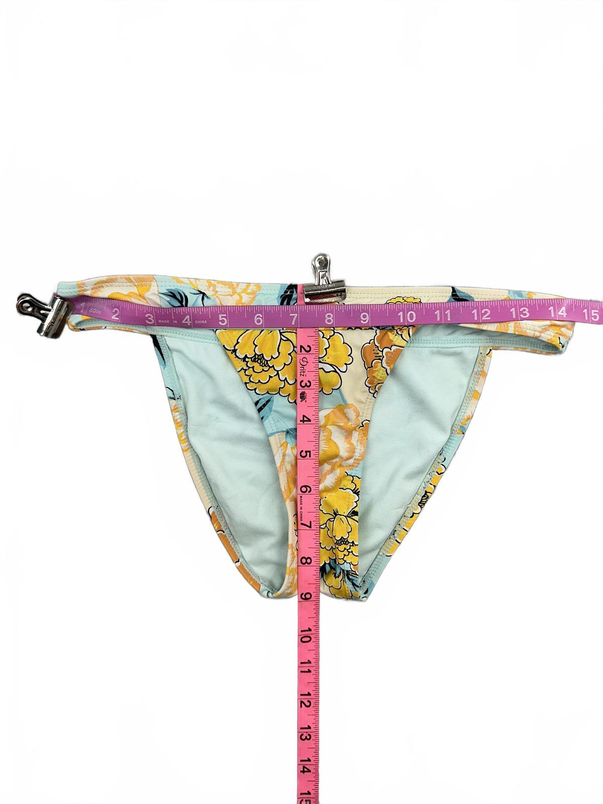The Bikini Lab Floral Two Piece Bikini Set Light Blue Yellow Adjustable Straps