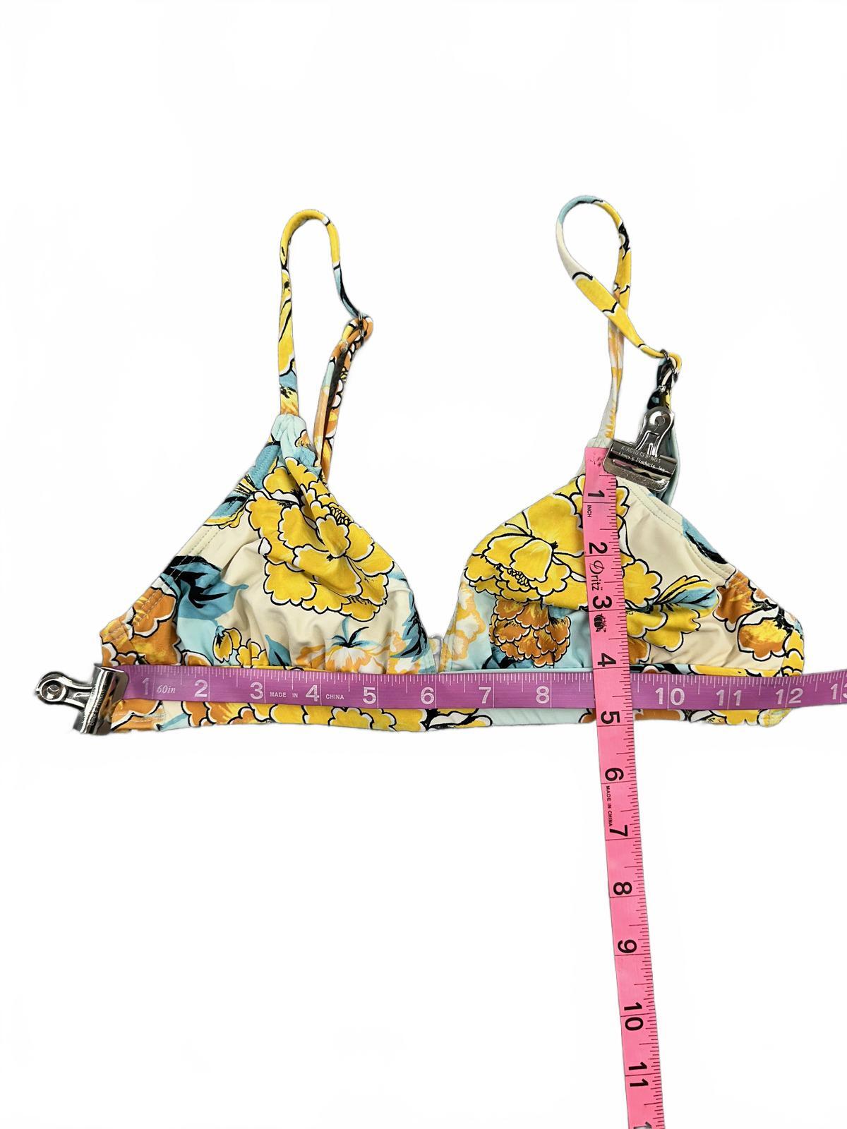 The Bikini Lab Floral Two Piece Bikini Set Light Blue Yellow Adjustable Straps