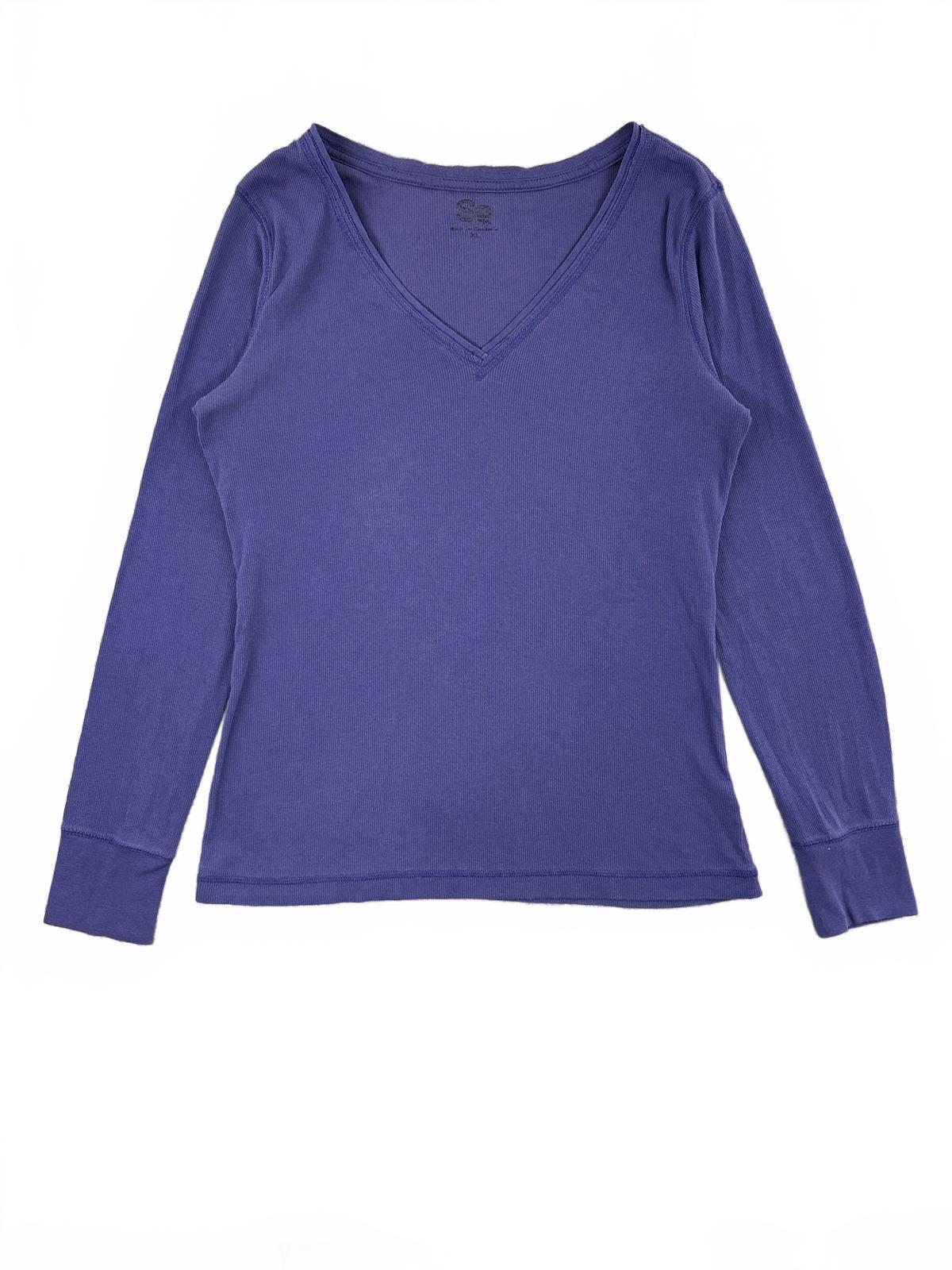 SO Purple Ribbed Long Sleeve V Neck Shirt Casual Lightweight Cozy Top