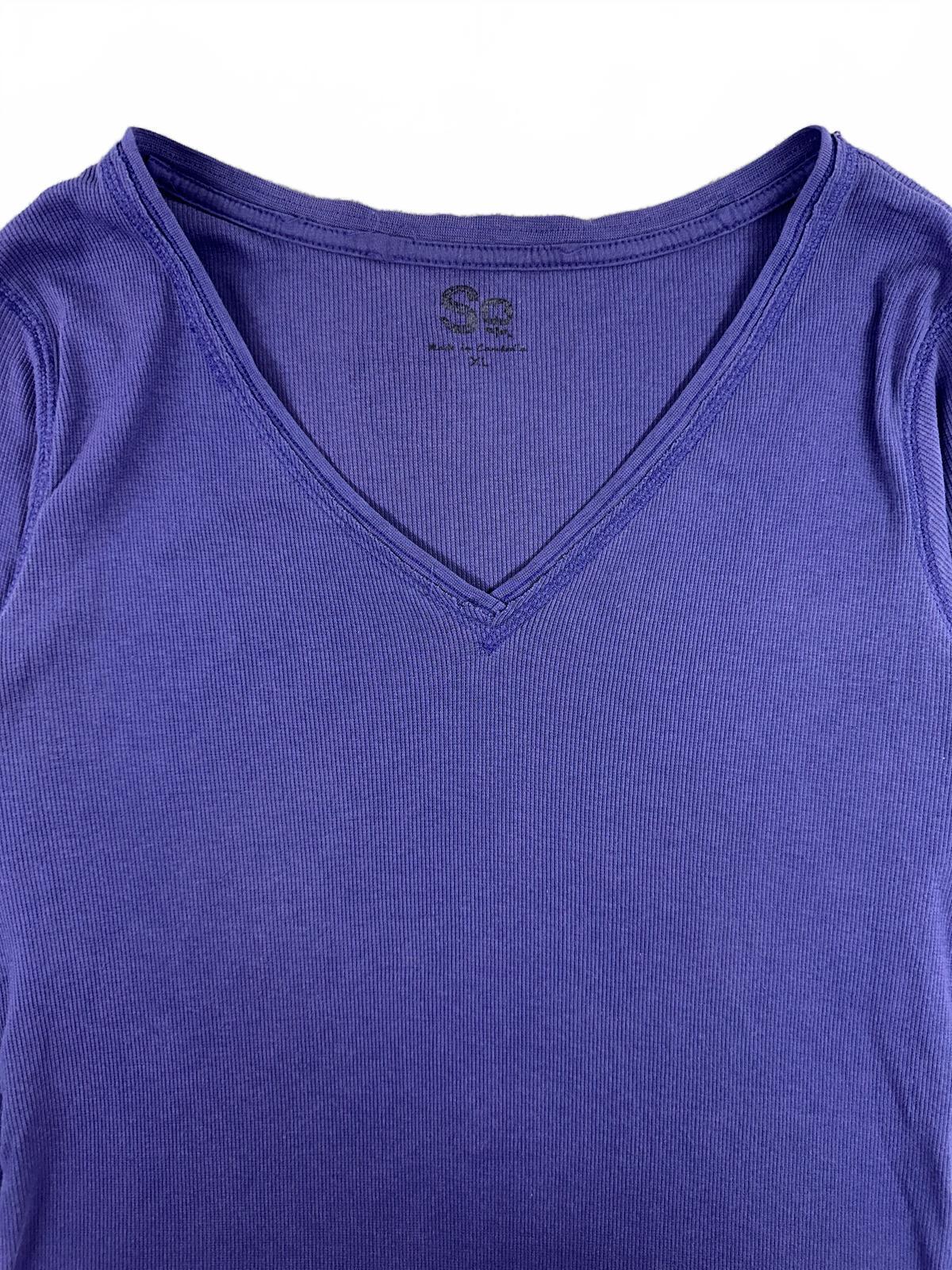 SO Purple Ribbed Long Sleeve V Neck Shirt Casual Lightweight Cozy Top