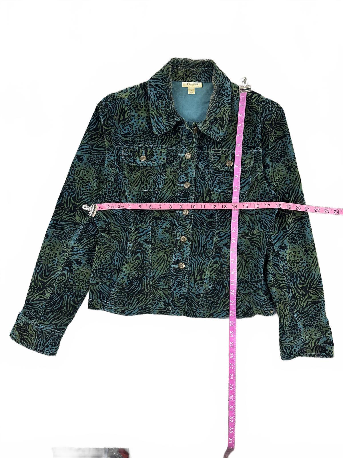 Dressbarn Animal Print Button Up Shirt Jacket Blue Green Y2K Boho