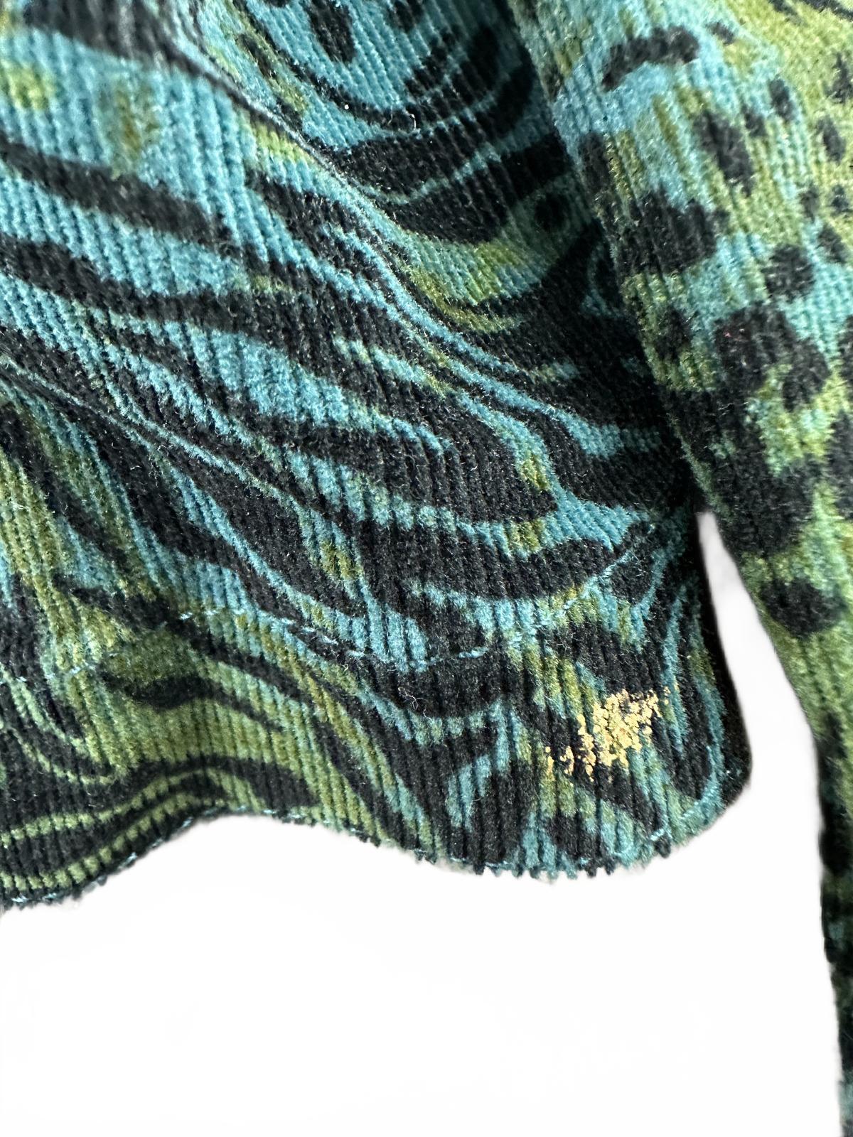 Dressbarn Animal Print Button Up Shirt Jacket Blue Green Y2K Boho