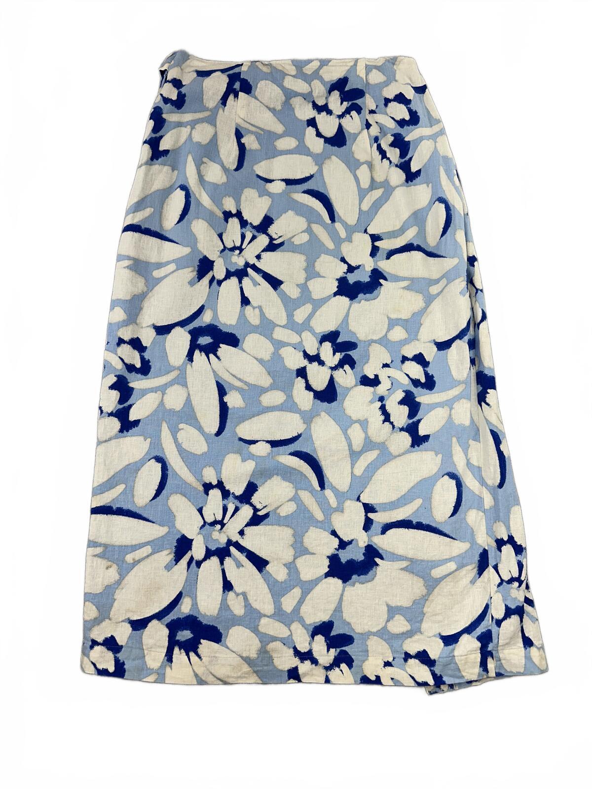 LOFT Vintage Inspired Blue and White Floral Wrap Skirt Midi/Maxi Length