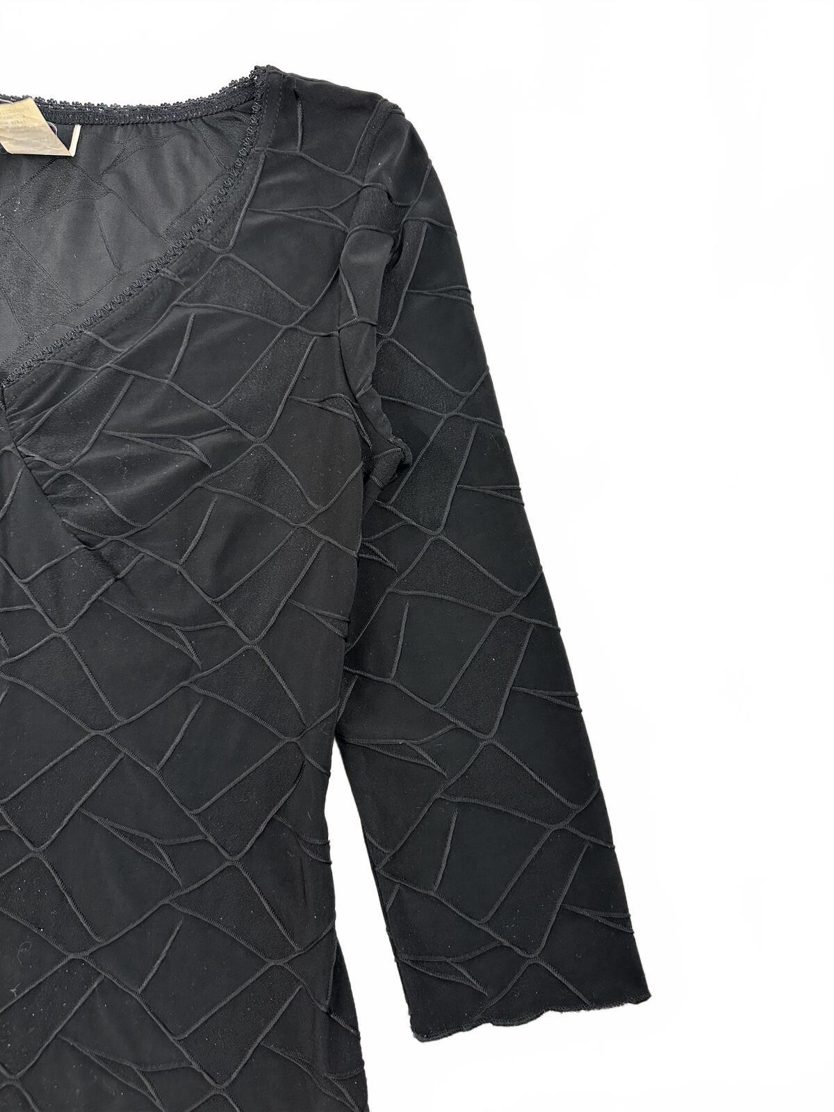 Wrapper Black Textured V-Neck Long Sleeve Top Casual Office Wear
