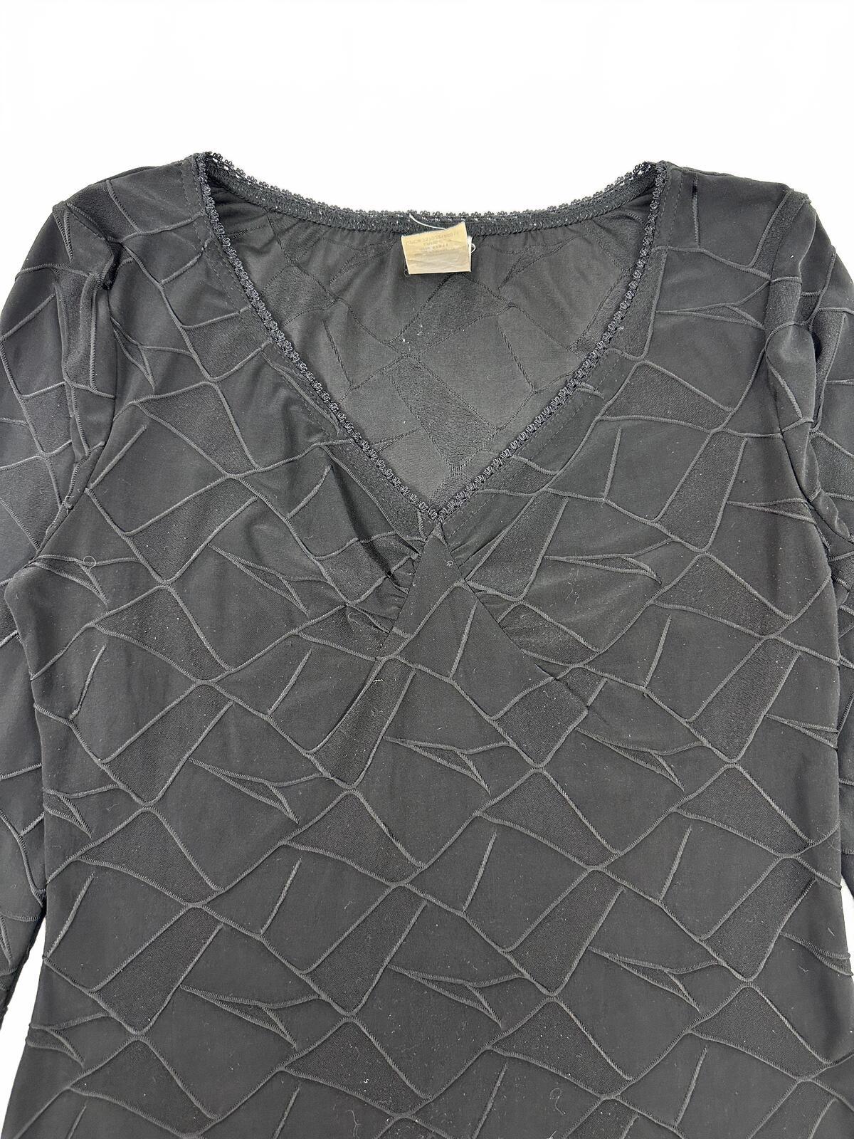Wrapper Black Textured V-Neck Long Sleeve Top Casual Office Wear