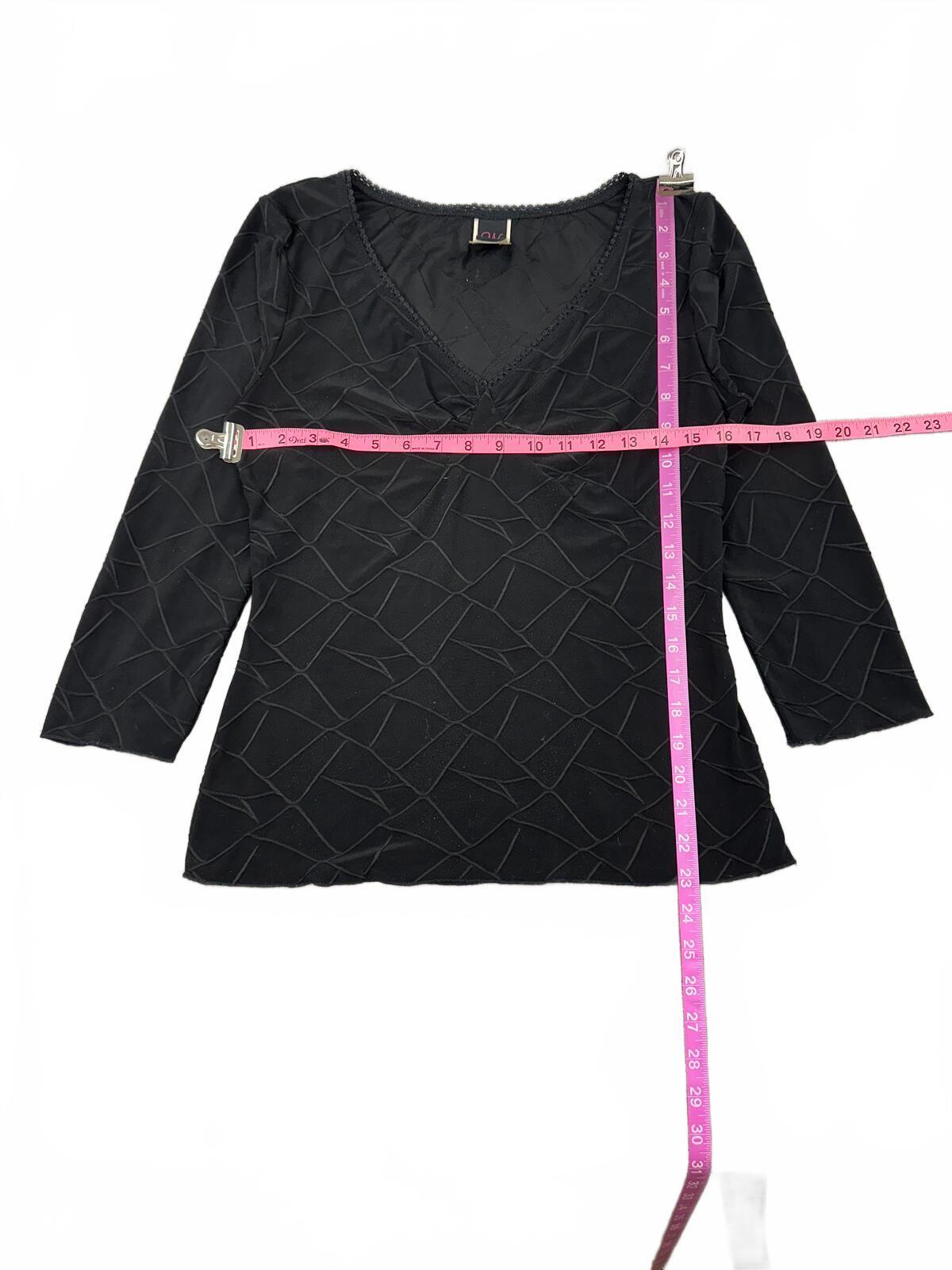 Wrapper Black Textured V-Neck Long Sleeve Top Casual Office Wear