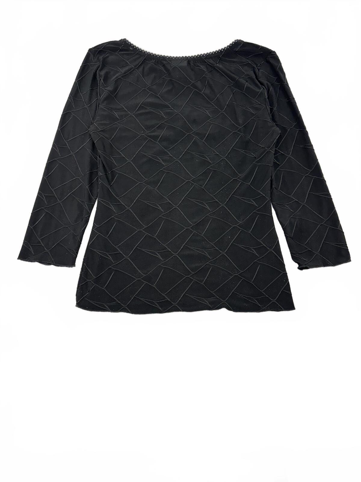 Wrapper Black Textured V-Neck Long Sleeve Top Casual Office Wear