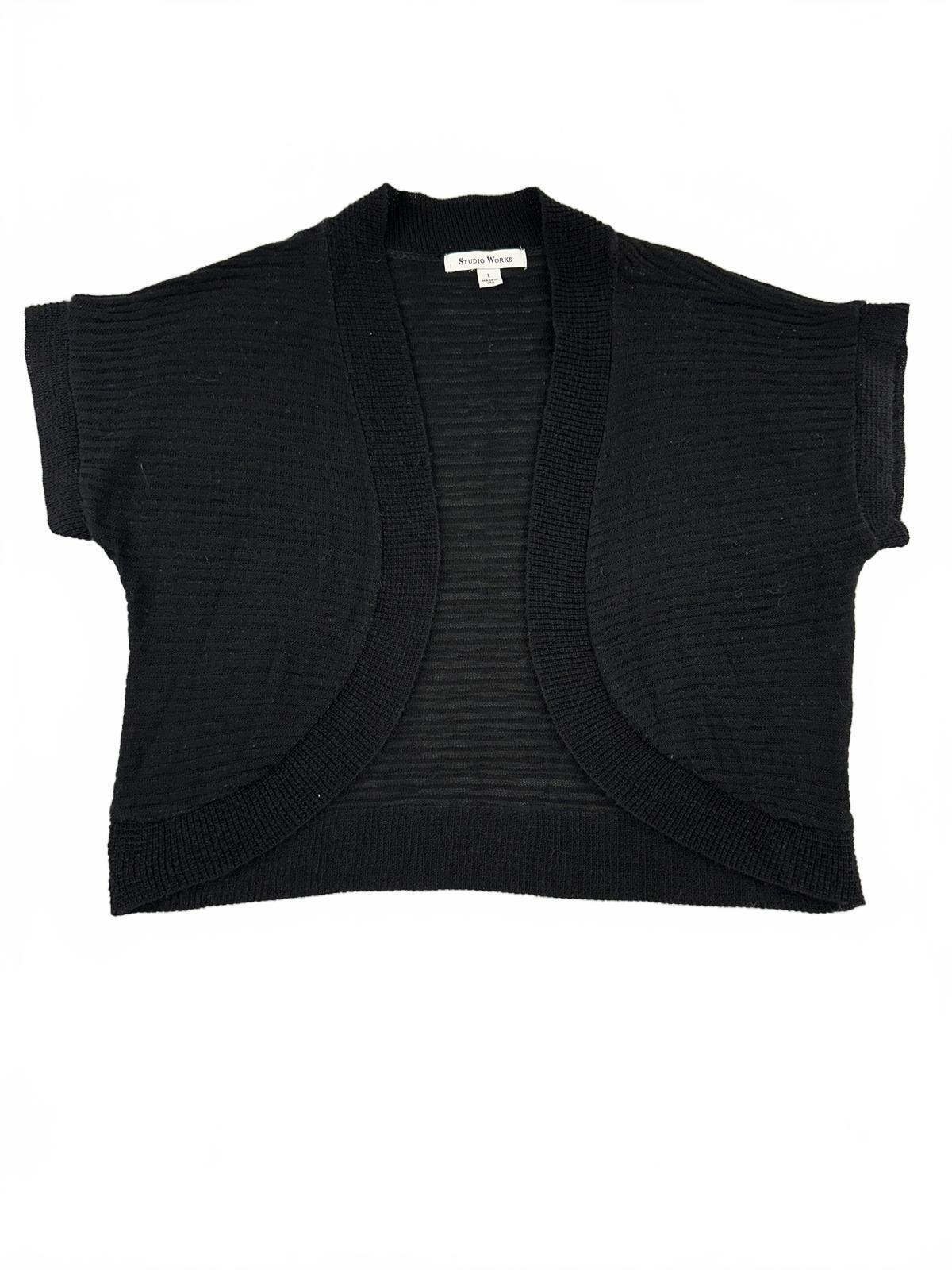 Studio Works Black Bolero Shrug Cardigan Knit Open Front Short Sleeve
