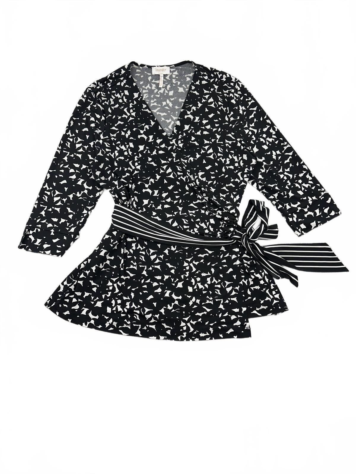 Laundry by Shelli Segal Black and White Abstract Print Wrap Top