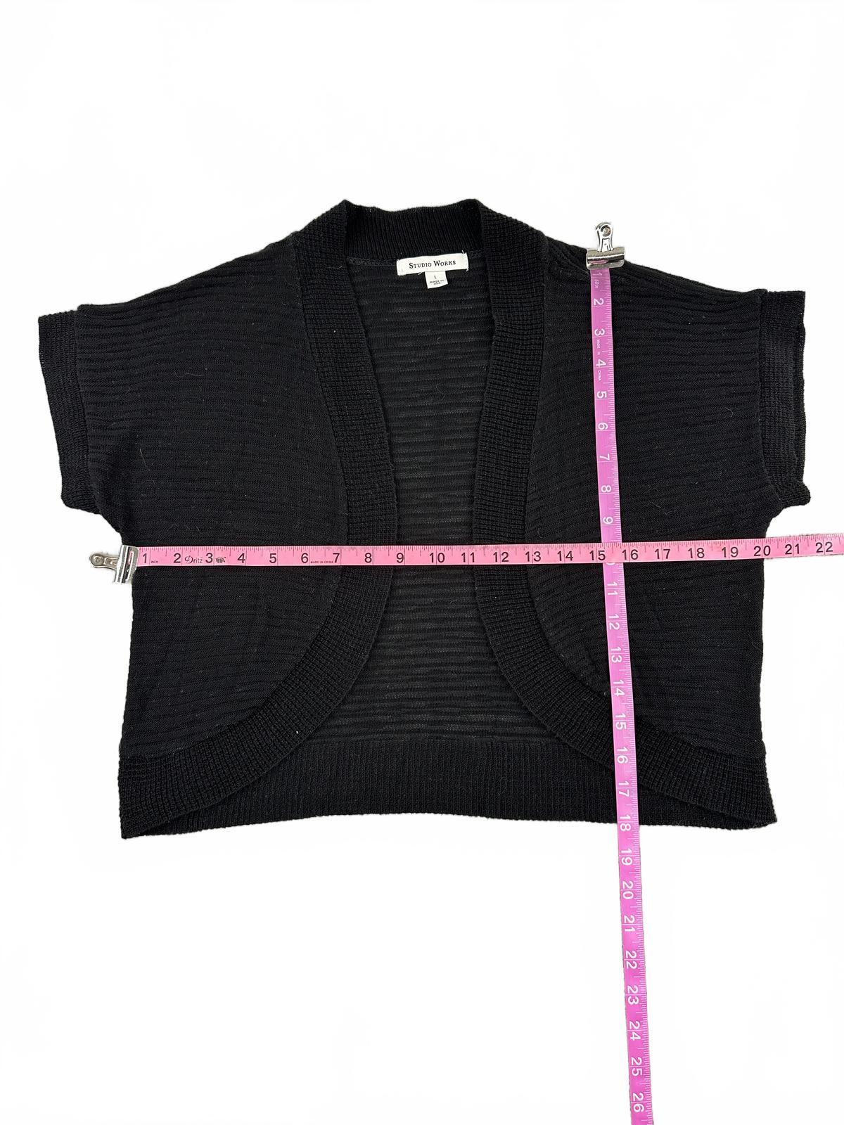 Studio Works Black Bolero Shrug Cardigan Knit Open Front Short Sleeve
