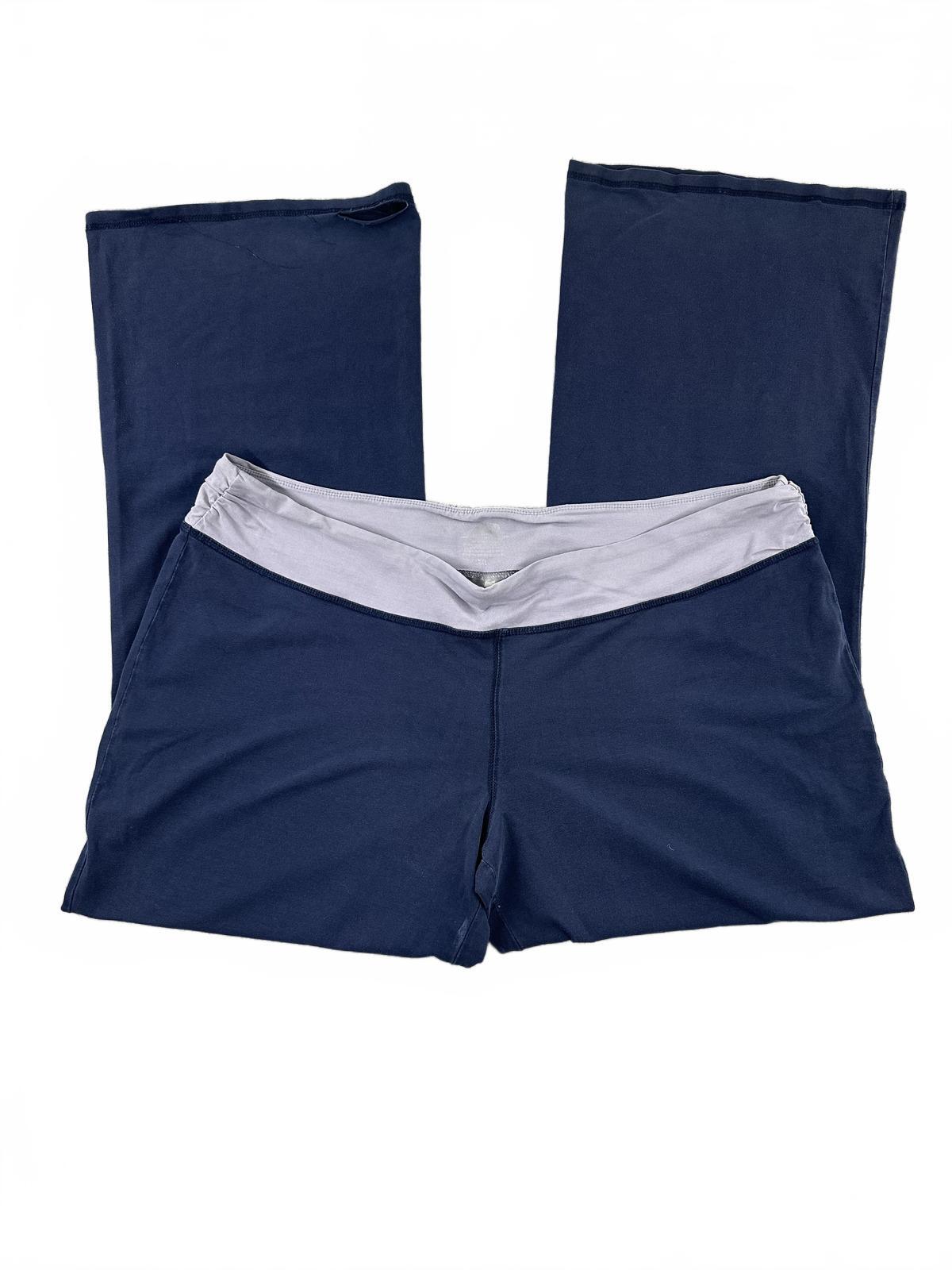 Athleta Navy Blue Flared Yoga Pants with Gray Waistband Comfortable