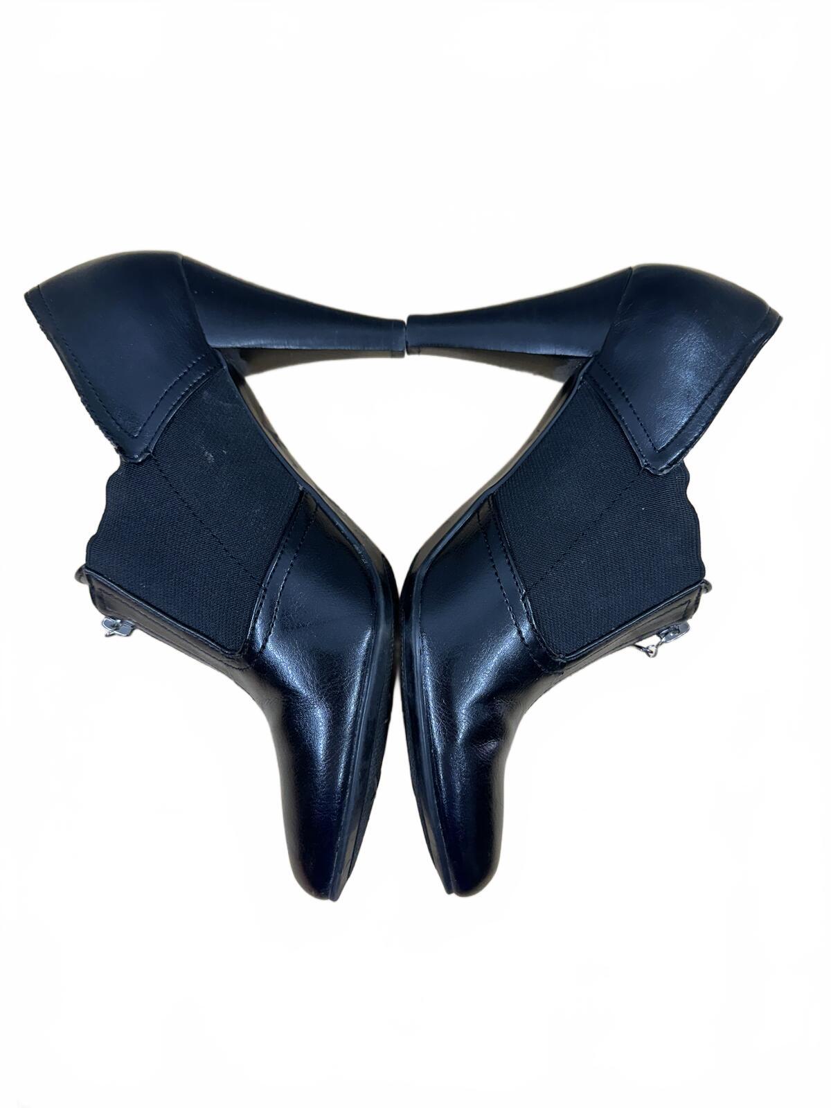 Impo Stretch Black Leather Heeled Ankle Boots Contemporary Minimalist Y2K