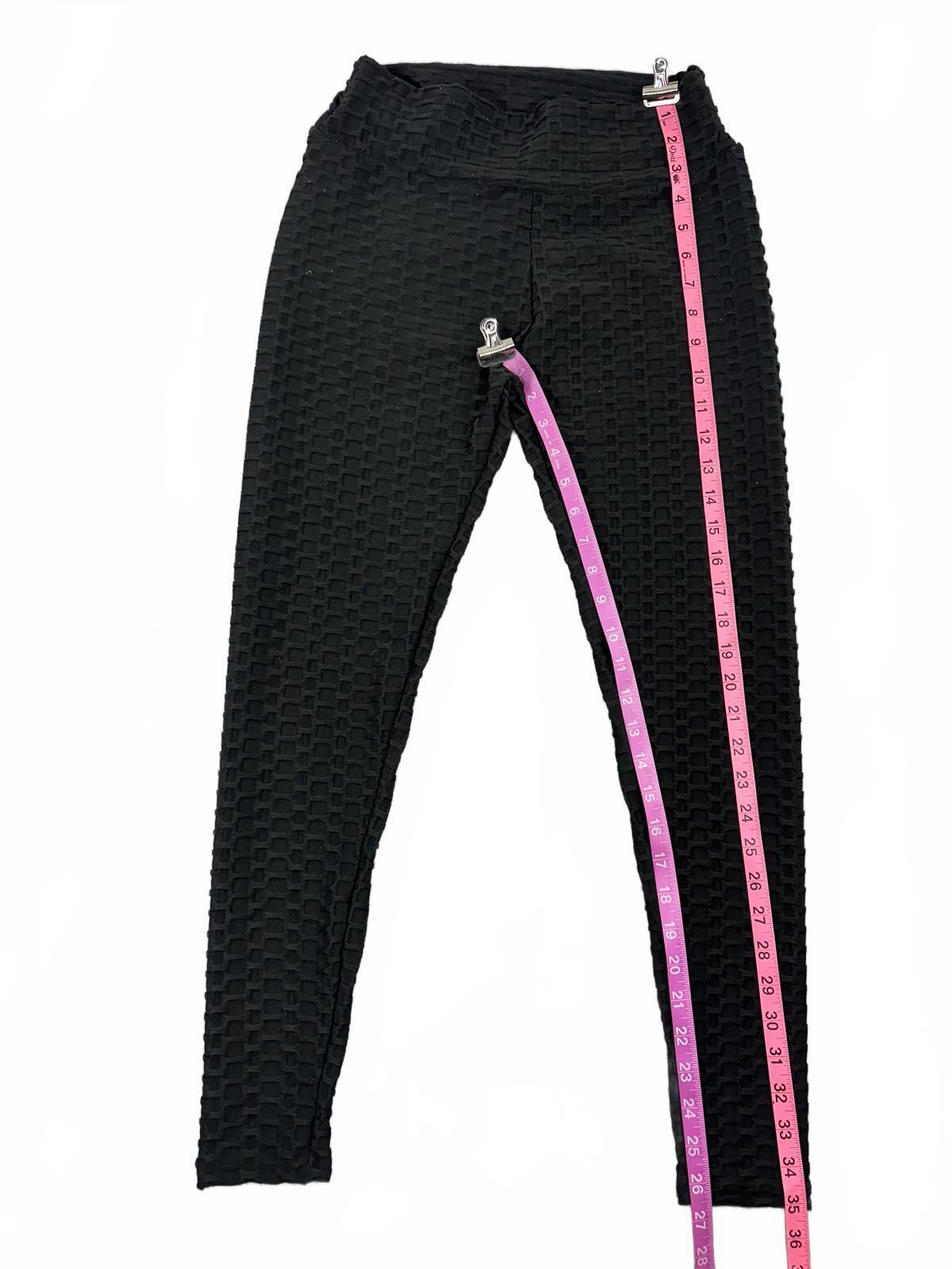 Slide Black Textured Scrunch Back Leggings Athleisure Casual Active