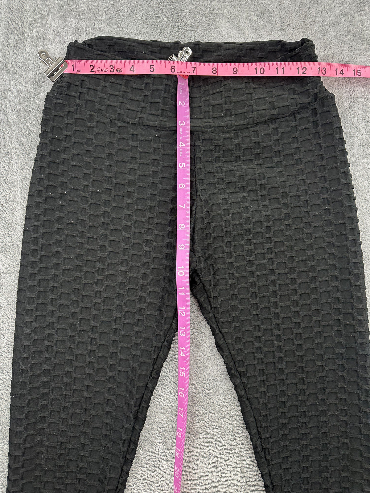 Slide Black Textured Scrunch Back Leggings Athleisure Casual Active