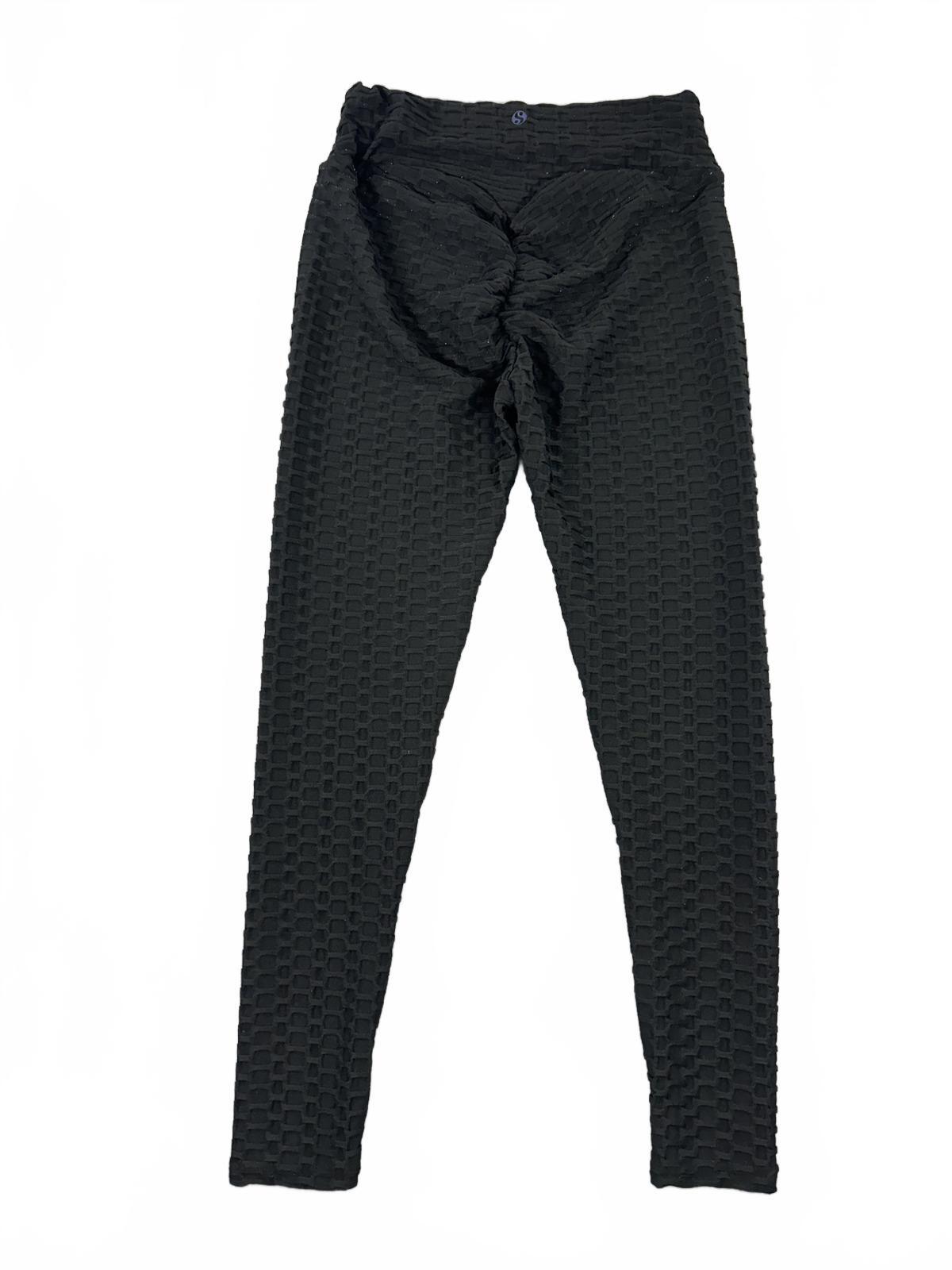Slide Black Textured Scrunch Back Leggings Athleisure Casual Active