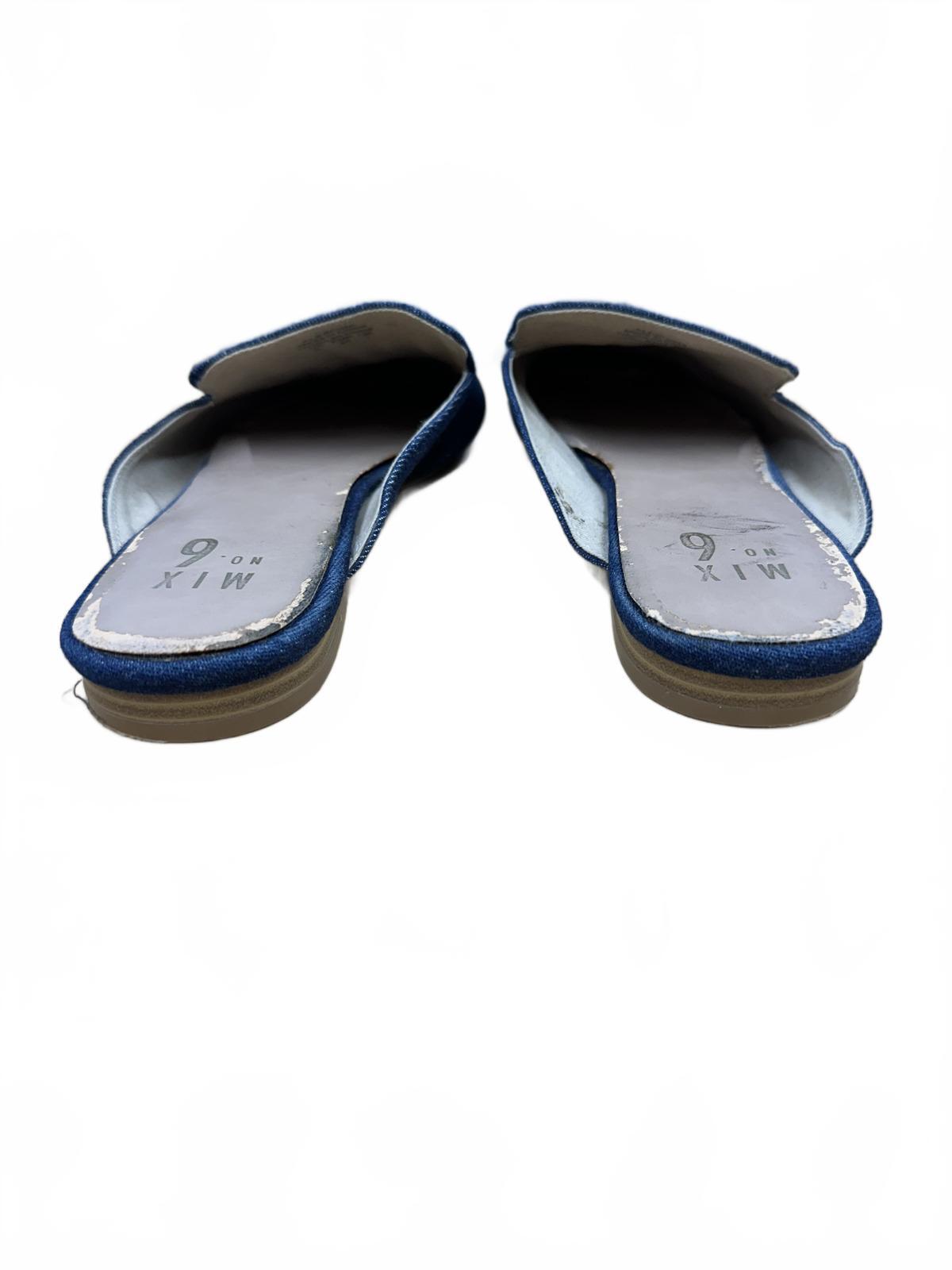 MIX Blue Denim Floral Embroidered Slip On Mules Casual Feminine