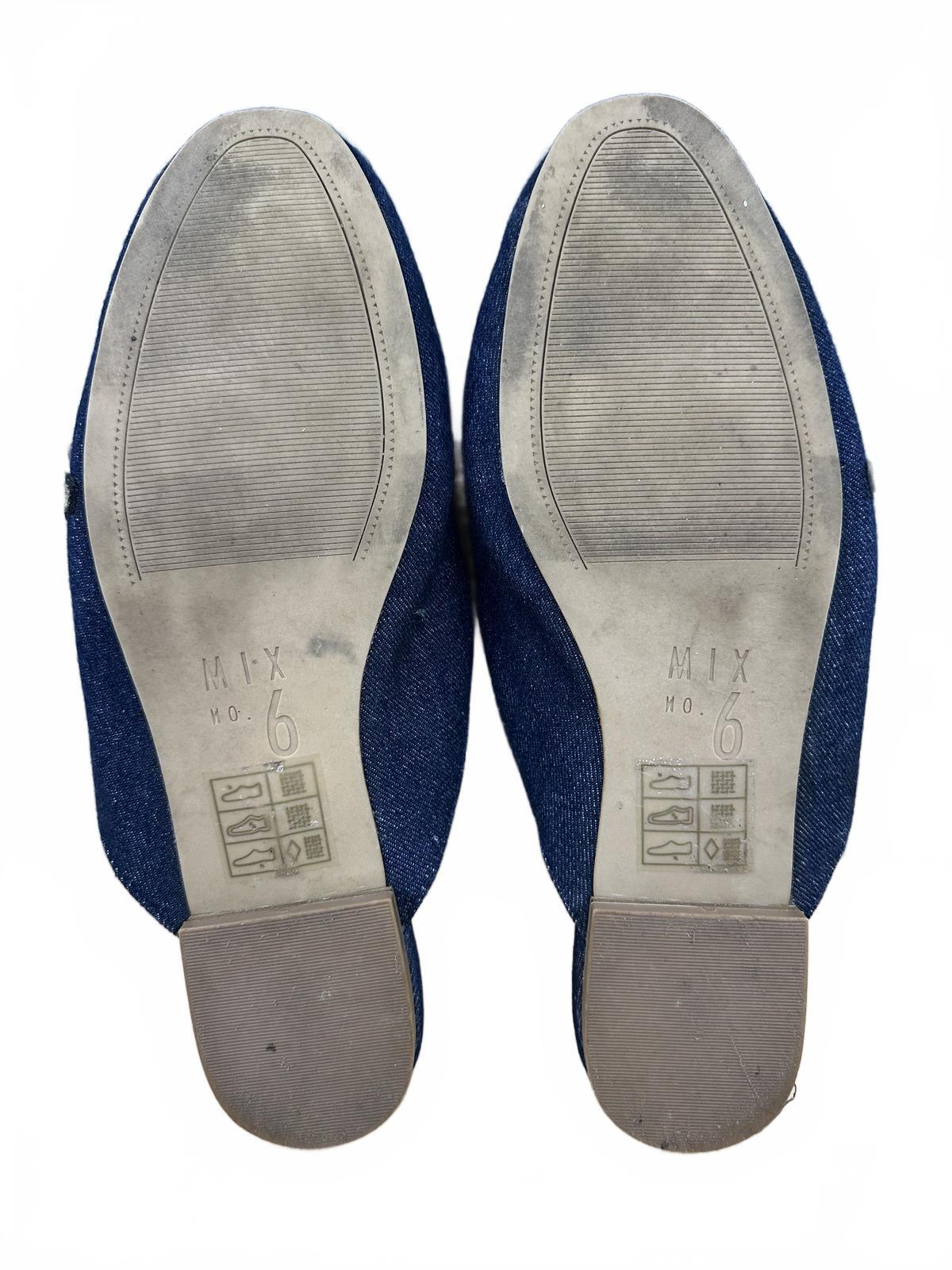 MIX Blue Denim Floral Embroidered Slip On Mules Casual Feminine