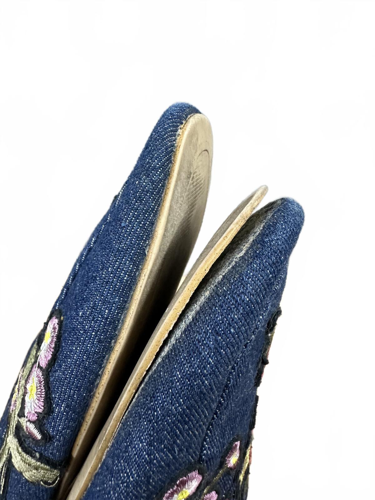 MIX Blue Denim Floral Embroidered Slip On Mules Casual Feminine