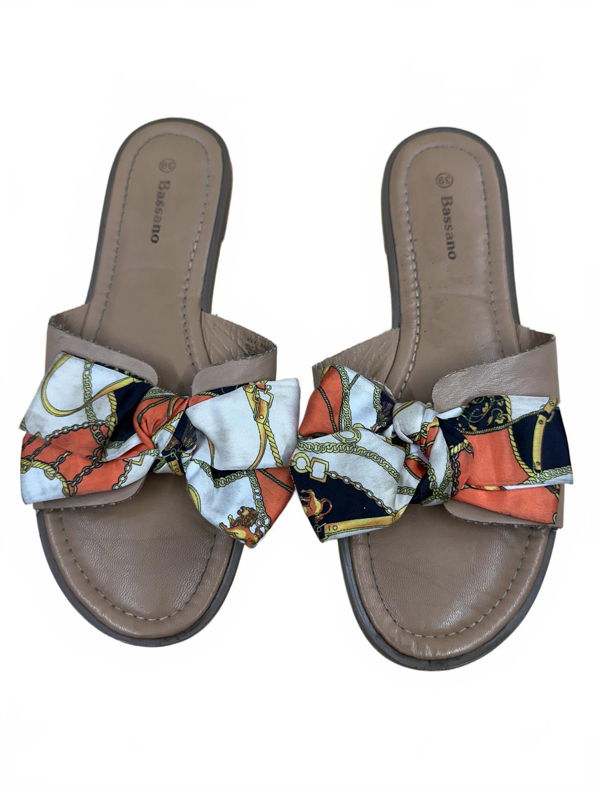 Bassano Slide Sandals with Colorful Scarf Bow Accent Casual Boho