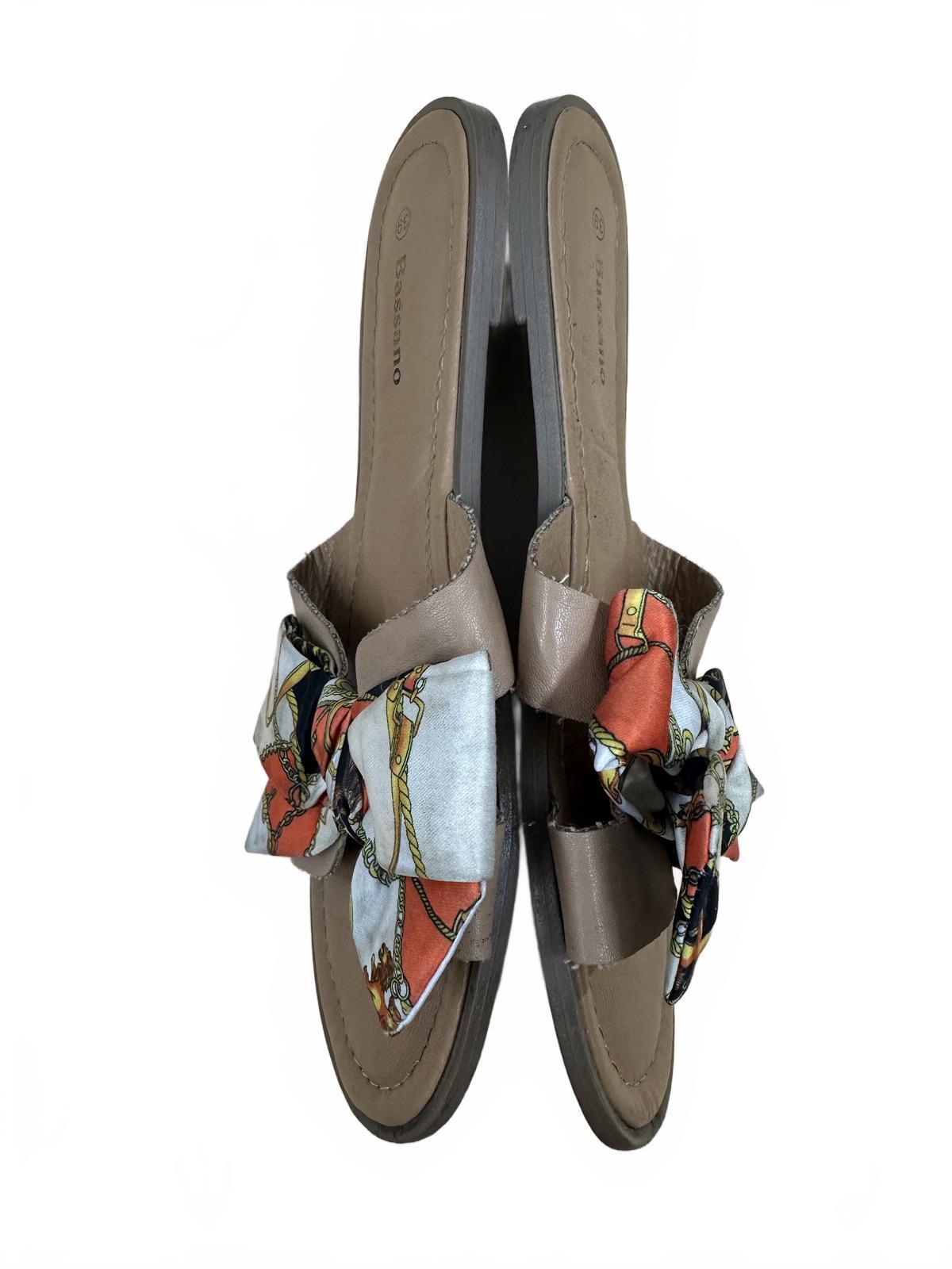 Bassano Slide Sandals with Colorful Scarf Bow Accent Casual Boho