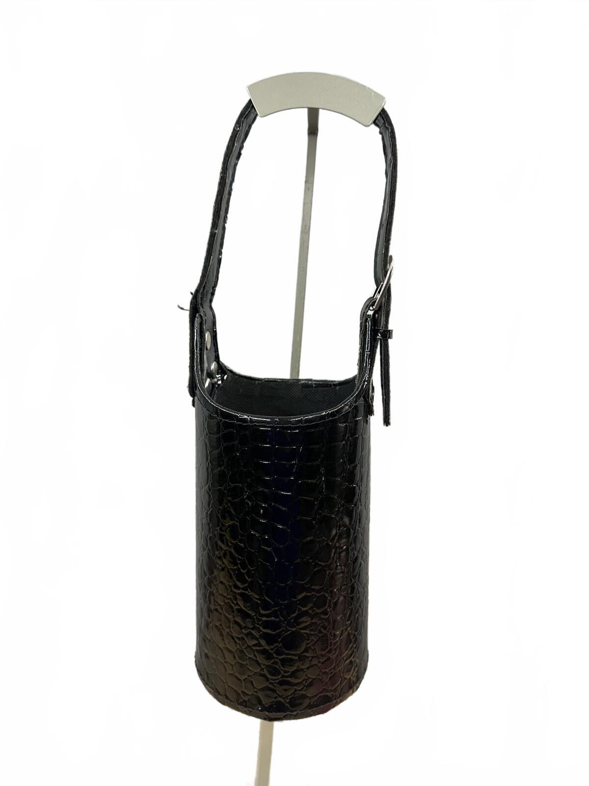 Black Crocodile Embossed Faux Leather Bottle Holder Bag