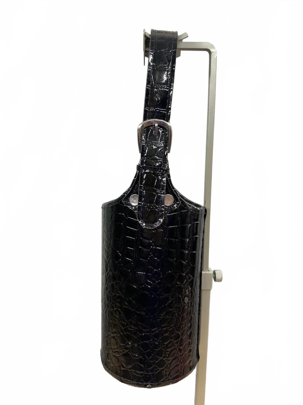 Black Crocodile Embossed Faux Leather Bottle Holder Bag