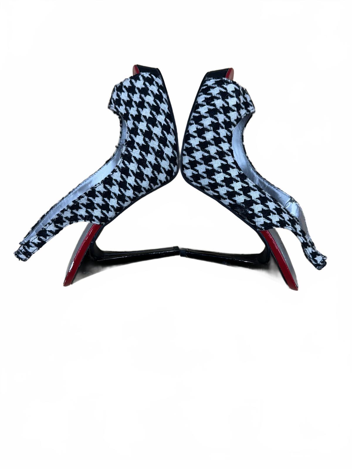 Worthington Houndstooth Slingback Heels Classic Retro Black White Red Peep Toe