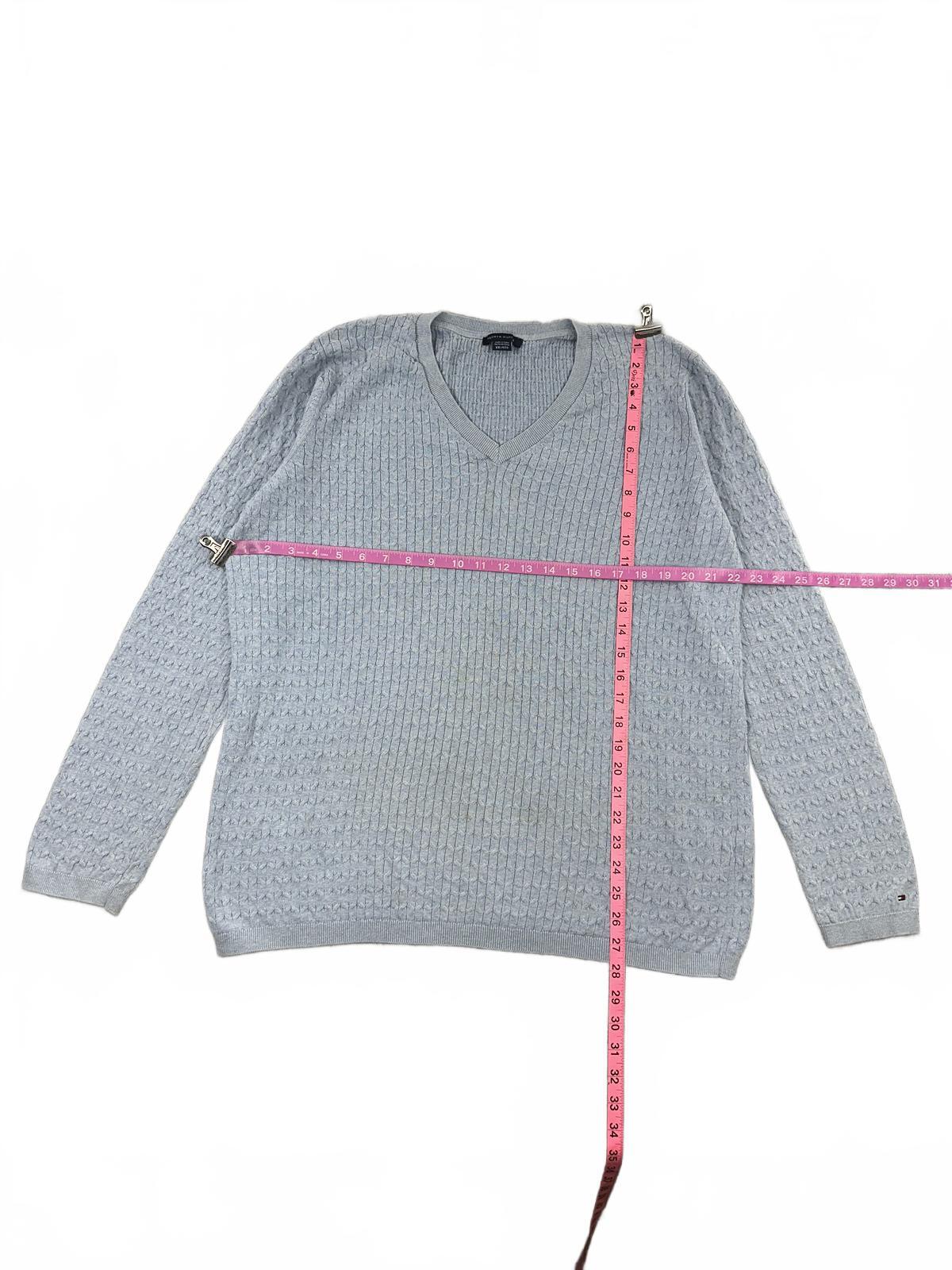 Tommy Hilfiger Light Blue V Neck Cotton Sweater Casual Preppy Knit