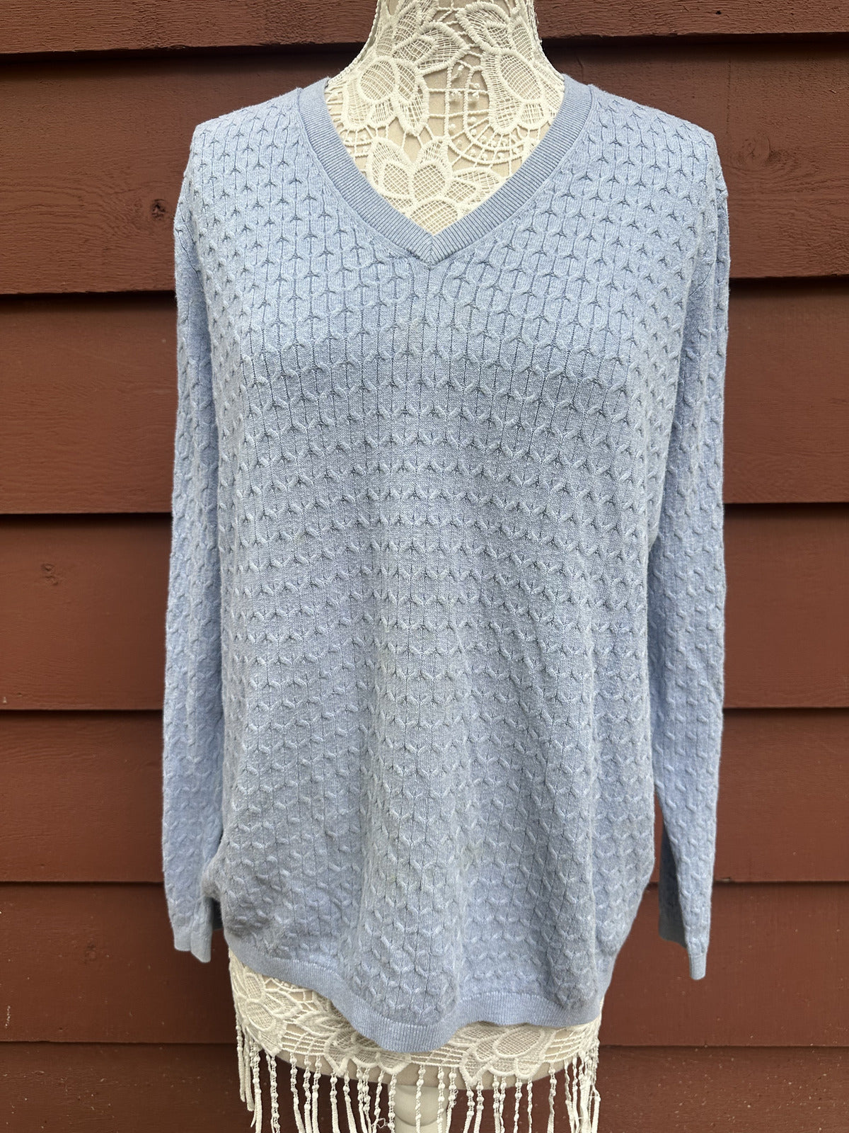 Tommy Hilfiger Light Blue V Neck Cotton Sweater Casual Preppy Knit