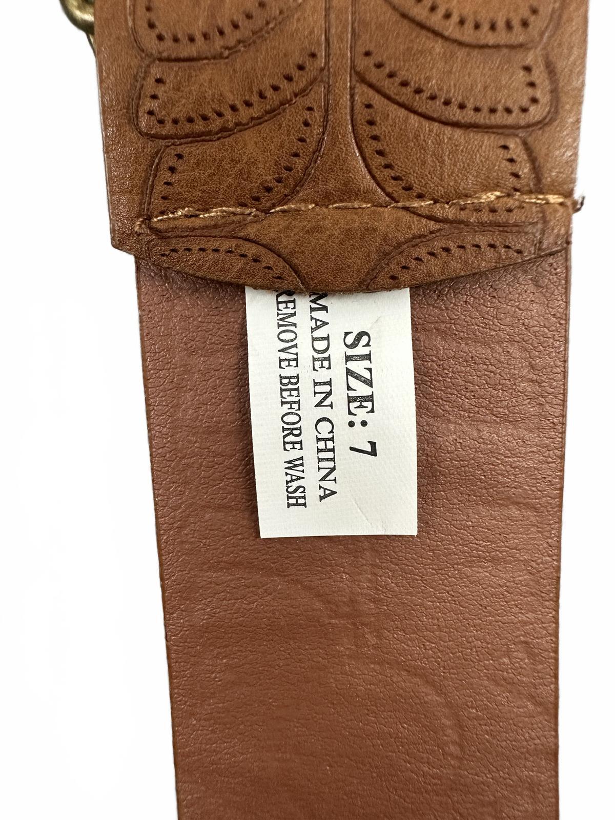 Brown Faux Leather Belt with Crystal Buckle