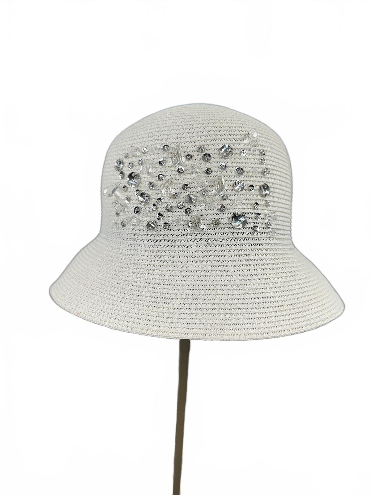 Elegant White Beaded Crochet Bucket Hat