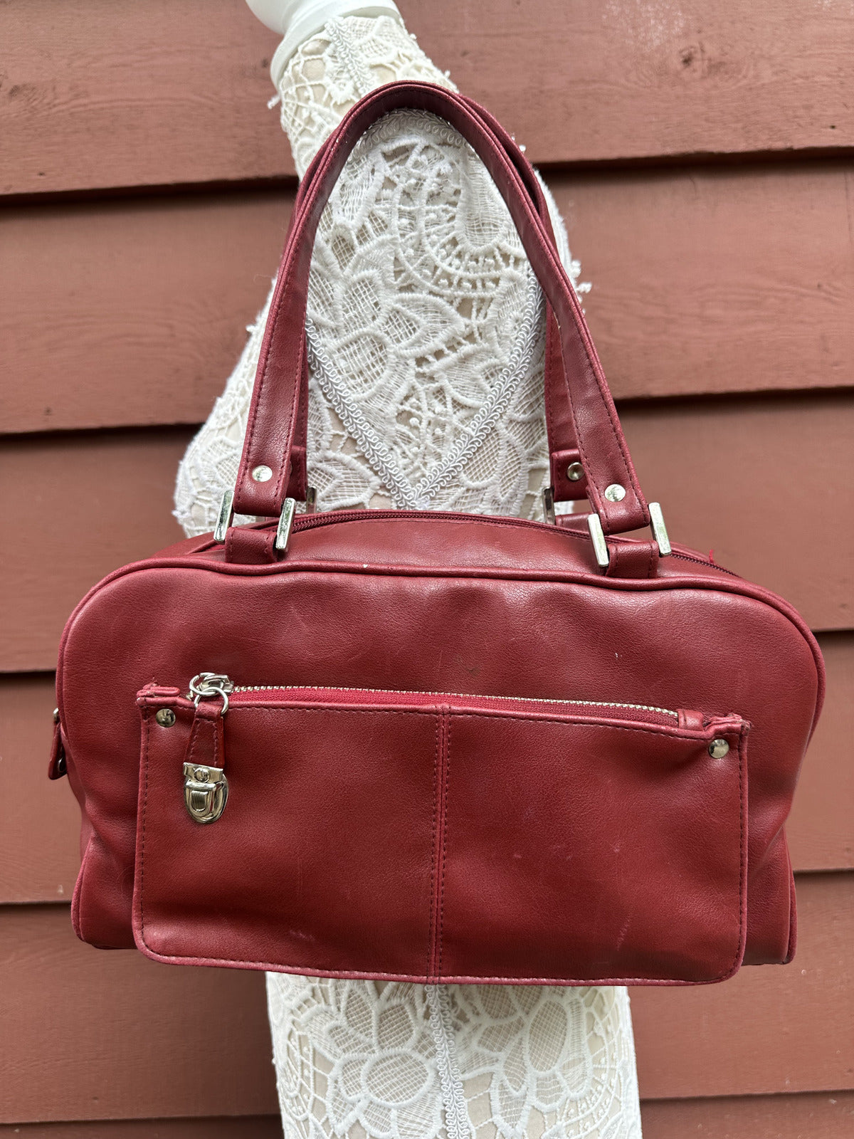 Red Faux Leather Shoulder Bag