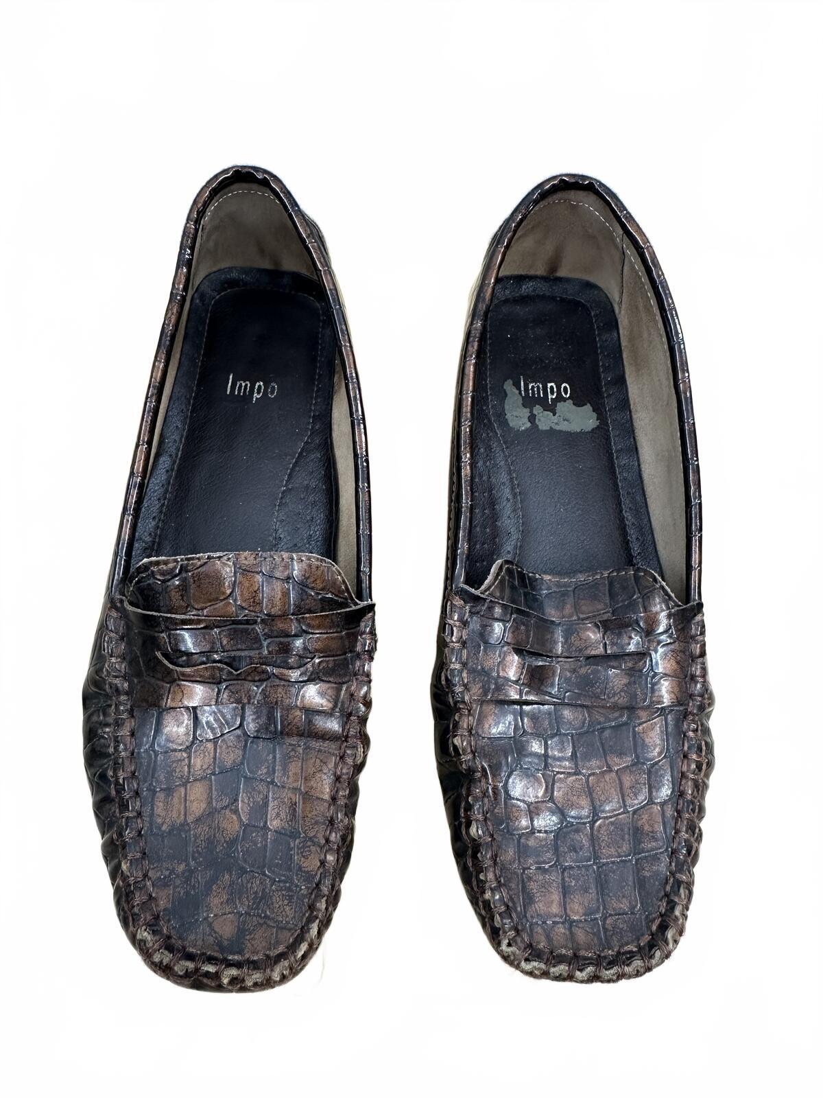 Impo Brown Croc Embossed Loafers Classic Vintage Casual Business Slip On