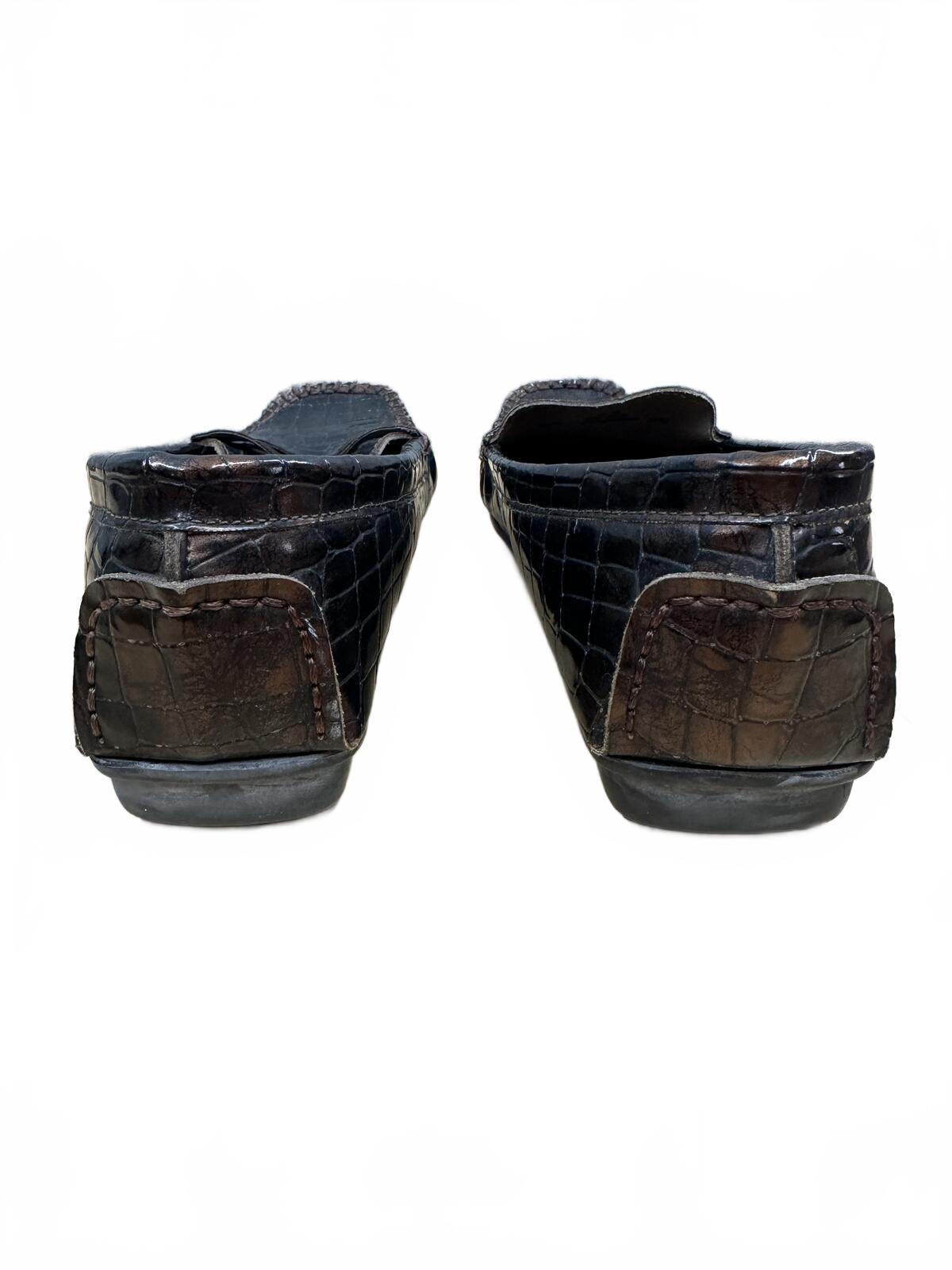 Impo Brown Croc Embossed Loafers Classic Vintage Casual Business Slip On