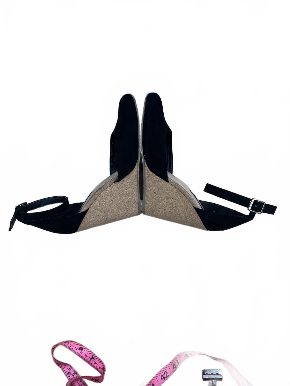 FOREVER 21 Black Suede Wedge Heels with Ankle Strap Contemporary