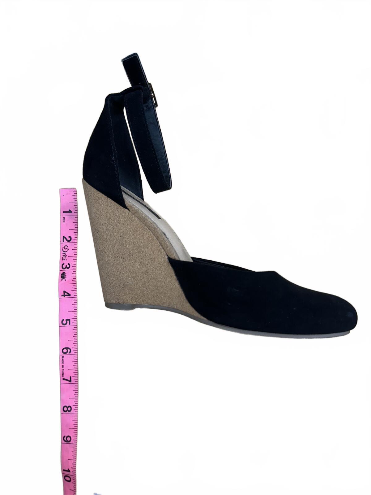 FOREVER 21 Black Suede Wedge Heels with Ankle Strap Contemporary