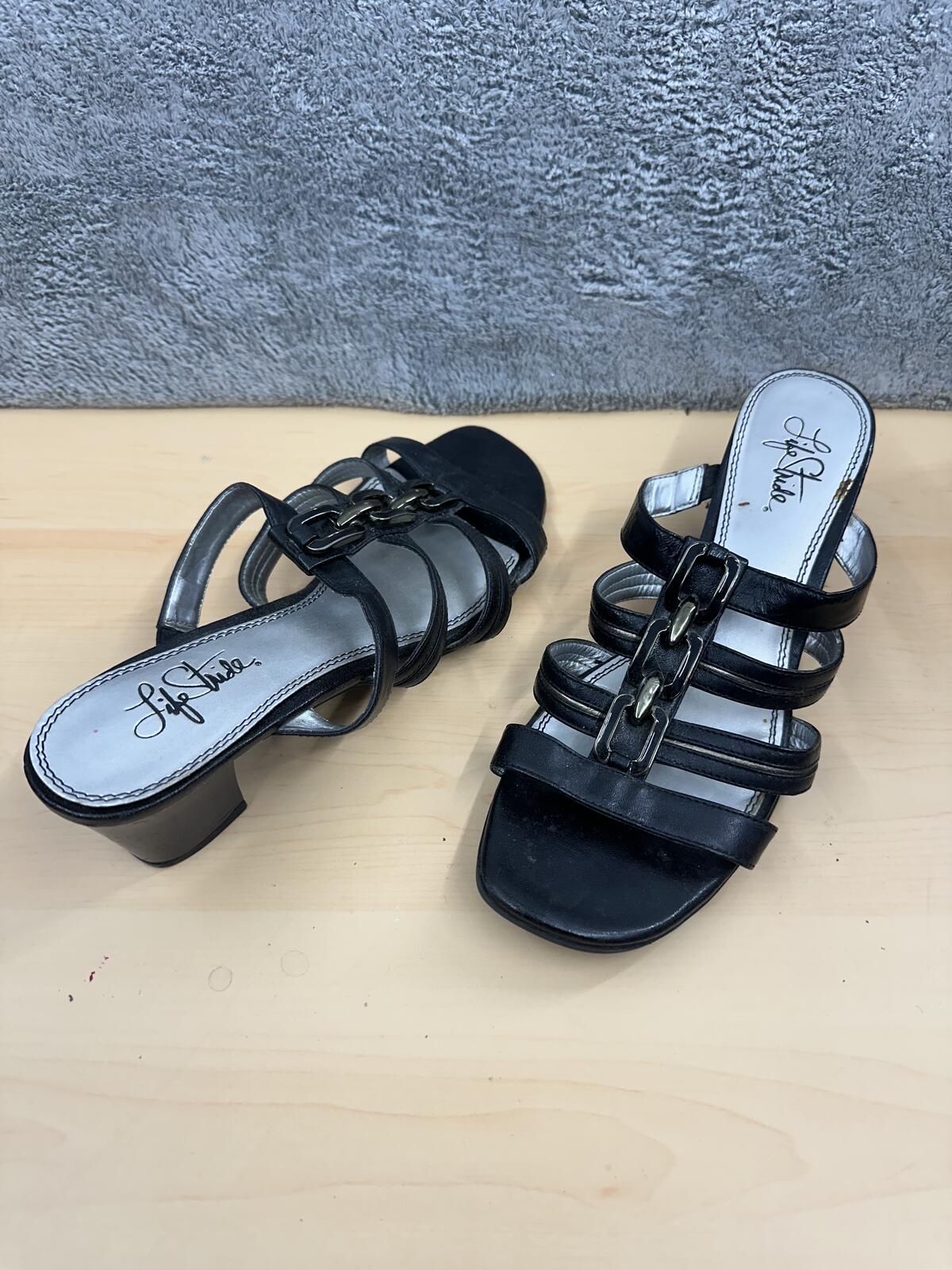 LifeStride Black Strappy Block Heel Sandals with Chain Detail