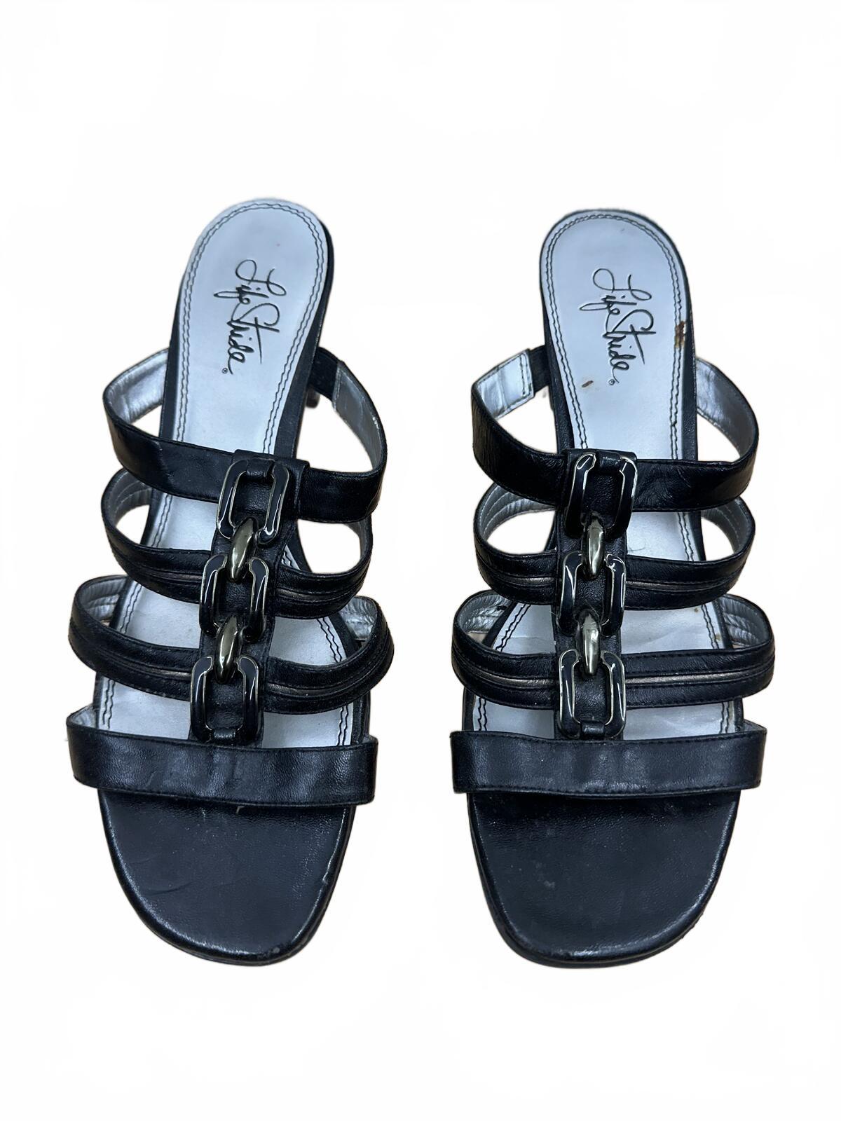 LifeStride Black Strappy Block Heel Sandals with Chain Detail