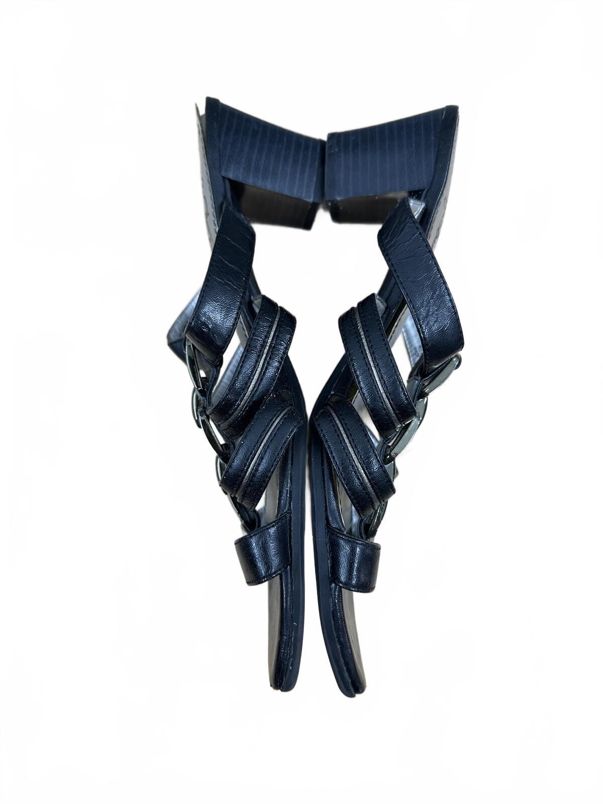 LifeStride Black Strappy Block Heel Sandals with Chain Detail