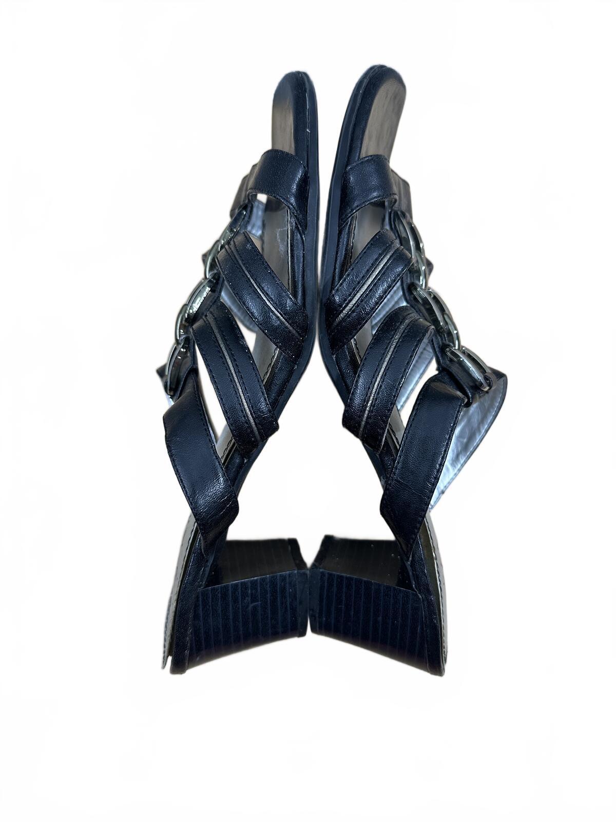 LifeStride Black Strappy Block Heel Sandals with Chain Detail
